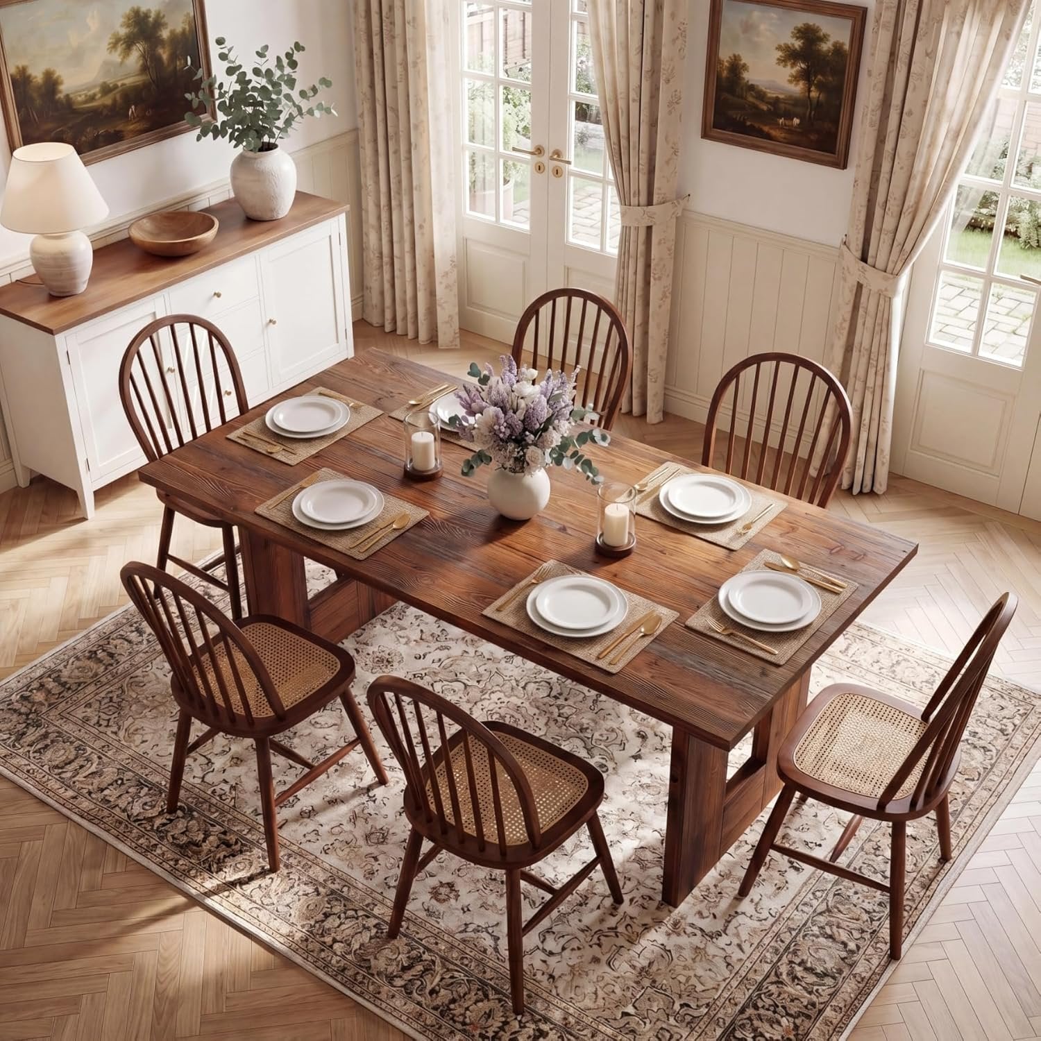 63" Solid Wood Dining Table, Rectangular Kitchen Table for 4-6 People with Thick Top