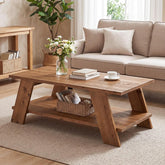 47" Solid Wood Coffee Table, 2-Tier Rectangle Center Table with Storage Shelf for Living Room 3