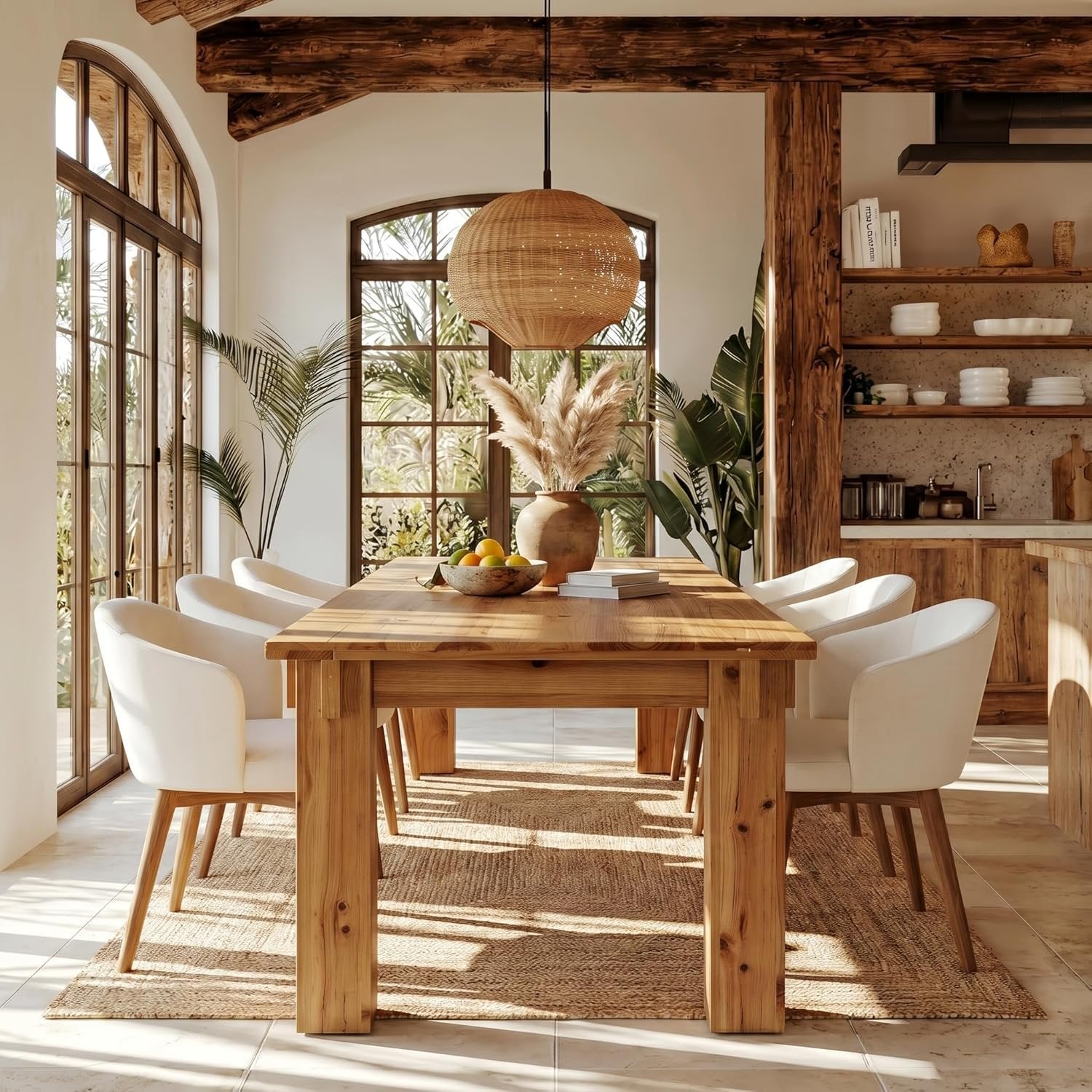 78.7" Extra Long Dining Table, Farmhouse Solid Wood Kitchen Table with Spacious Tabletop for 6-8