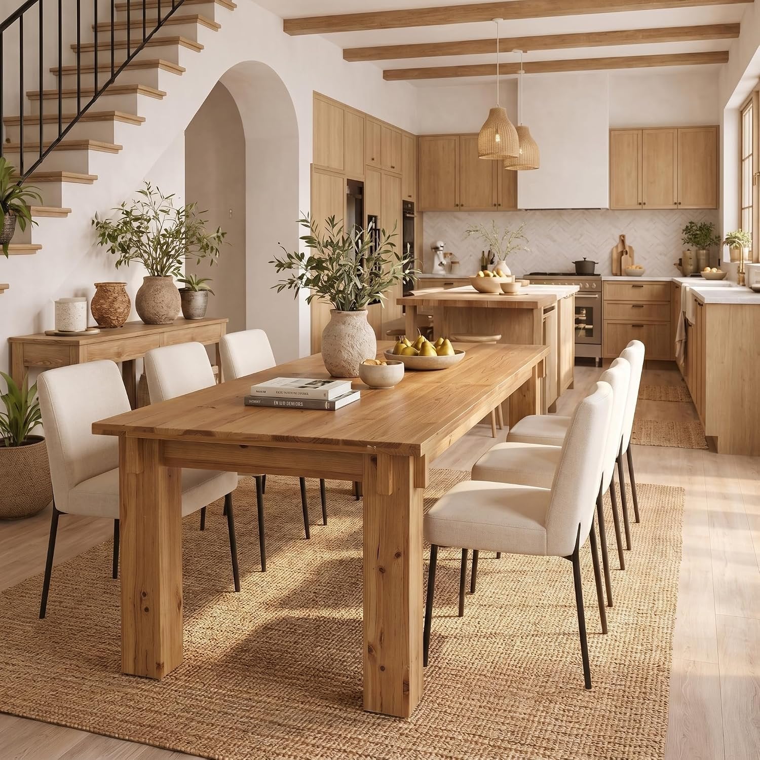 78.7" Extra Long Dining Table, Farmhouse Solid Wood Kitchen Table with Spacious Tabletop for 6-8