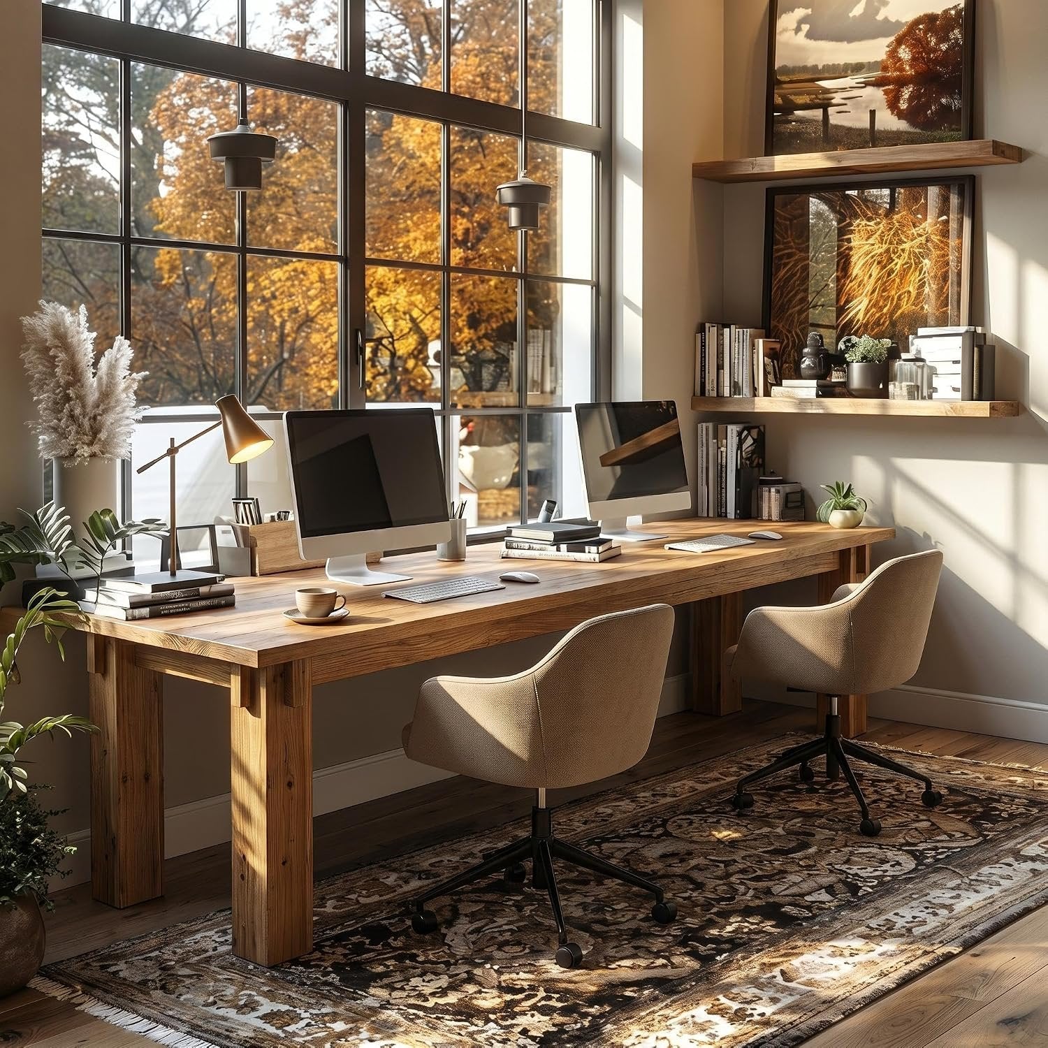 78.7" Solid Wood Computer Desk, 2 Person Executive Table & Conference Table for Home Office