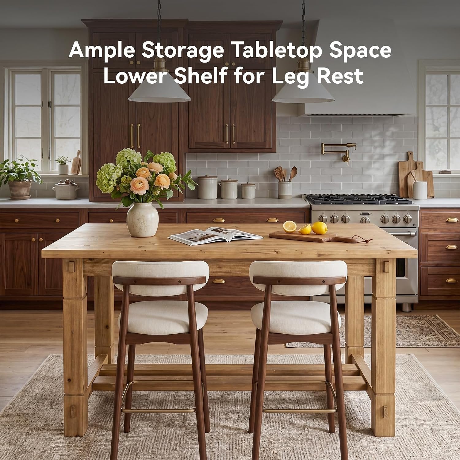 59" Solid Wood Home Bar Table, Counter Height Table with Spacious Tabletop