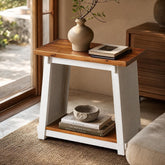 Narrow Solid Wood End Table, Rustic Side Table with Lower Storage Shelf 3