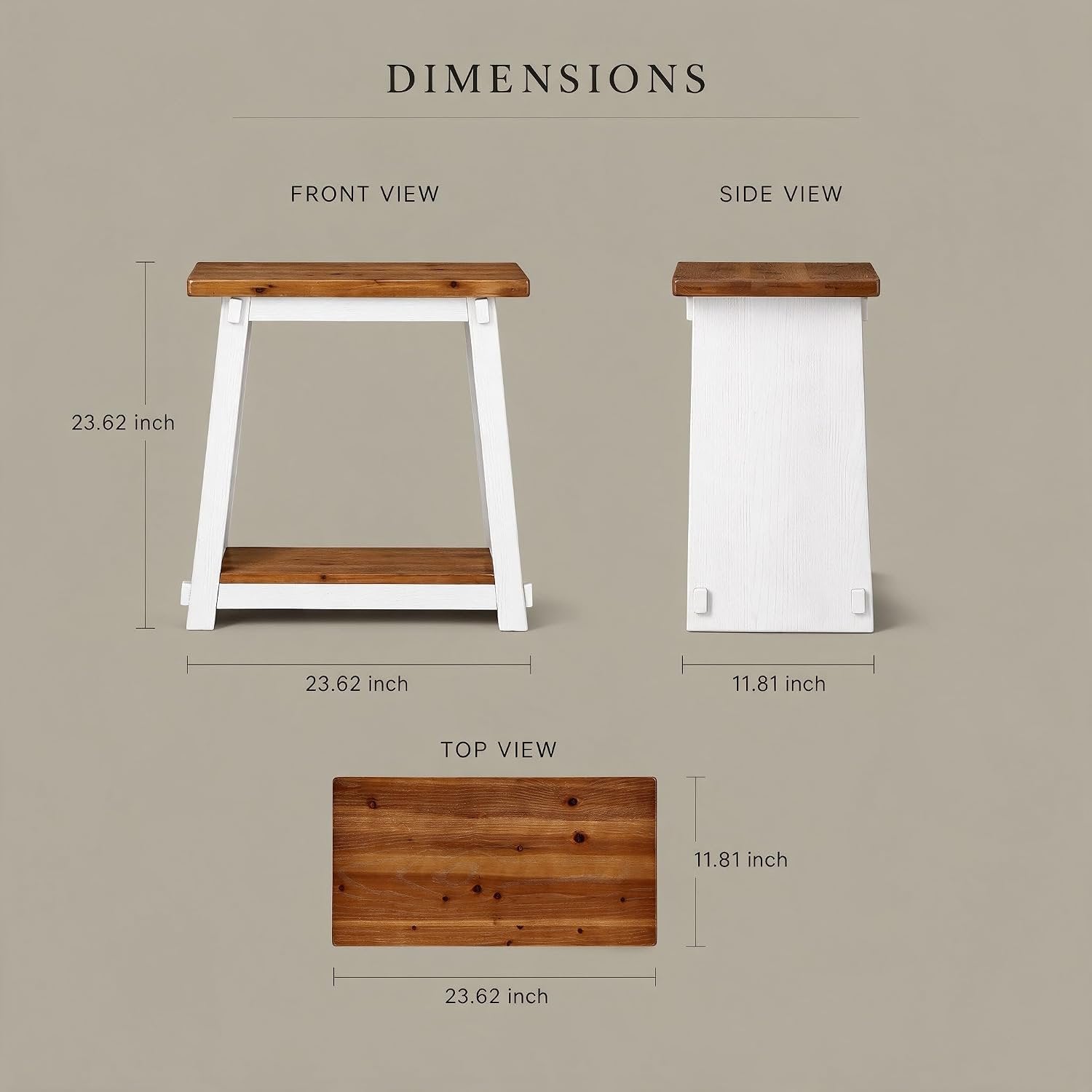 Narrow Solid Wood End Table, Rustic Side Table with Lower Storage Shelf
