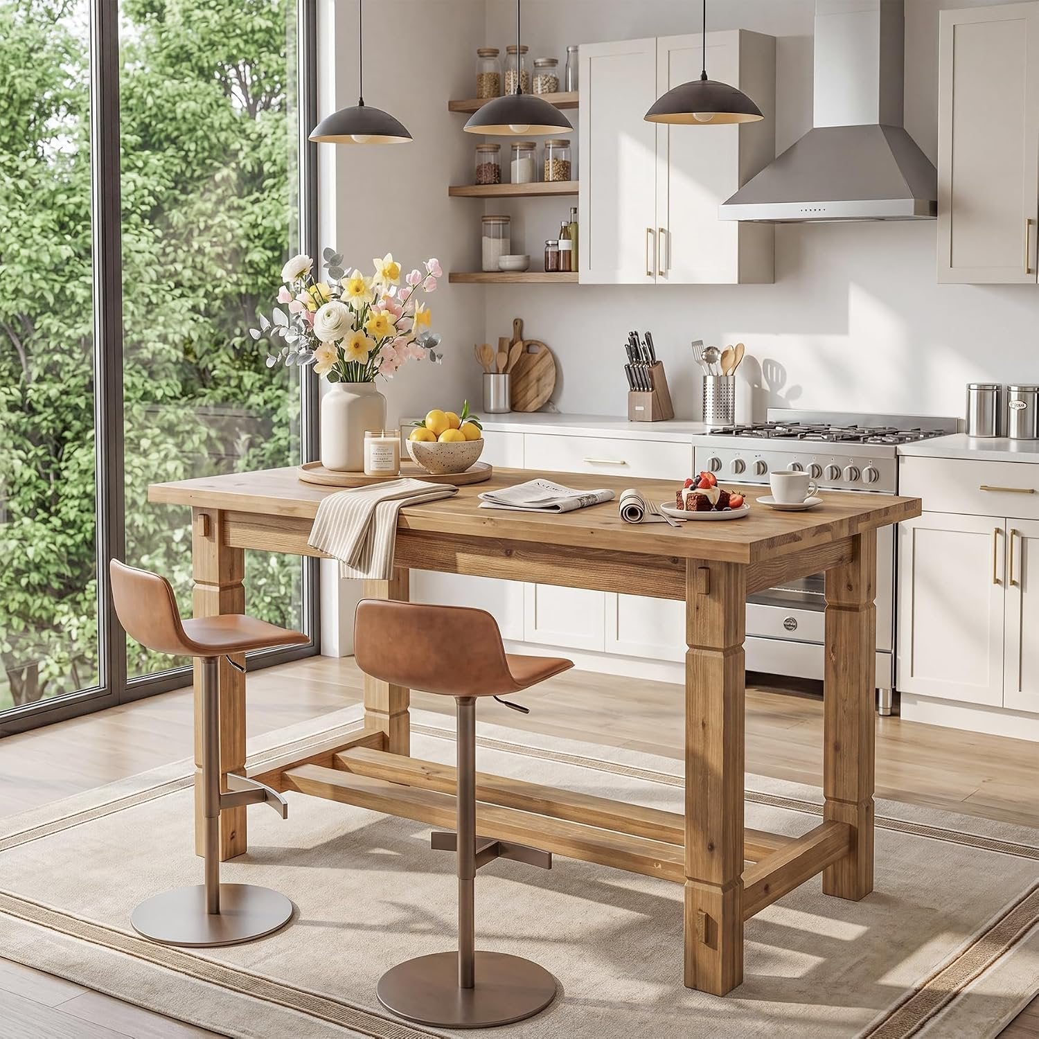 59" Solid Wood Home Kitchen Island, Rustic Stationary Island with Sturdy Frame
