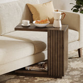 C Shaped Sofa End Table, Wood Side Table with Fluted Panels 3