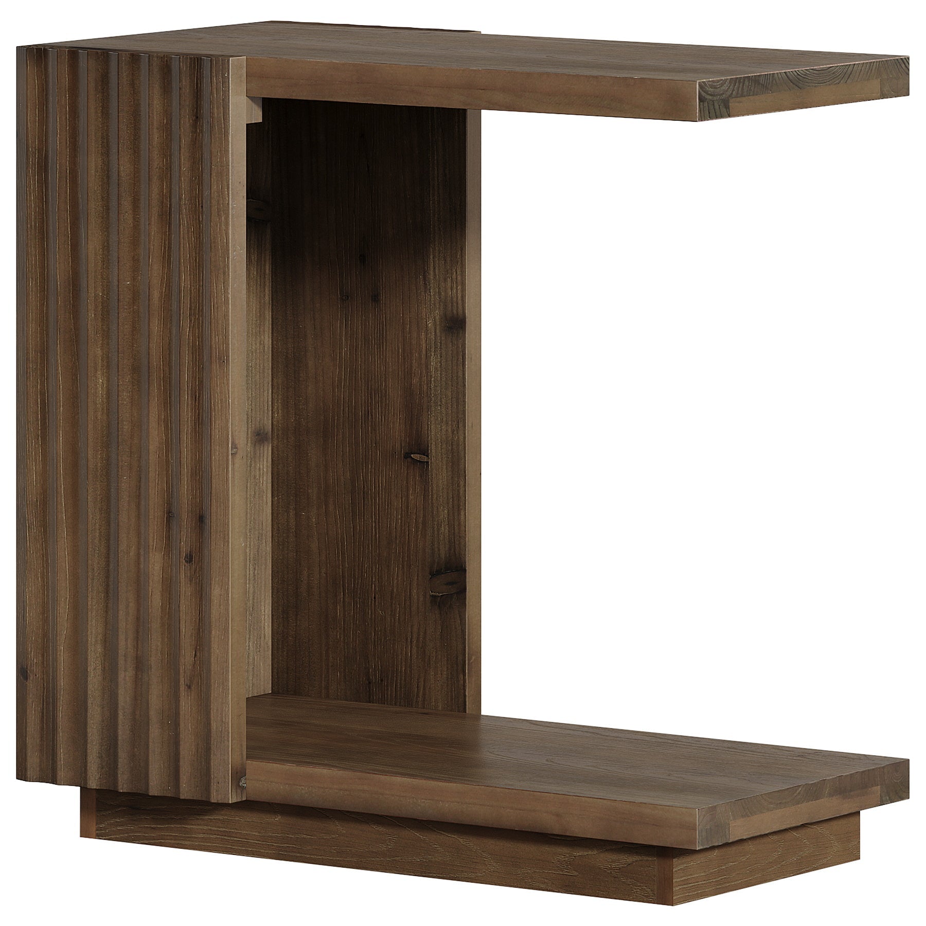 C Shaped Sofa End Table, Wood Side Table with Fluted Panels