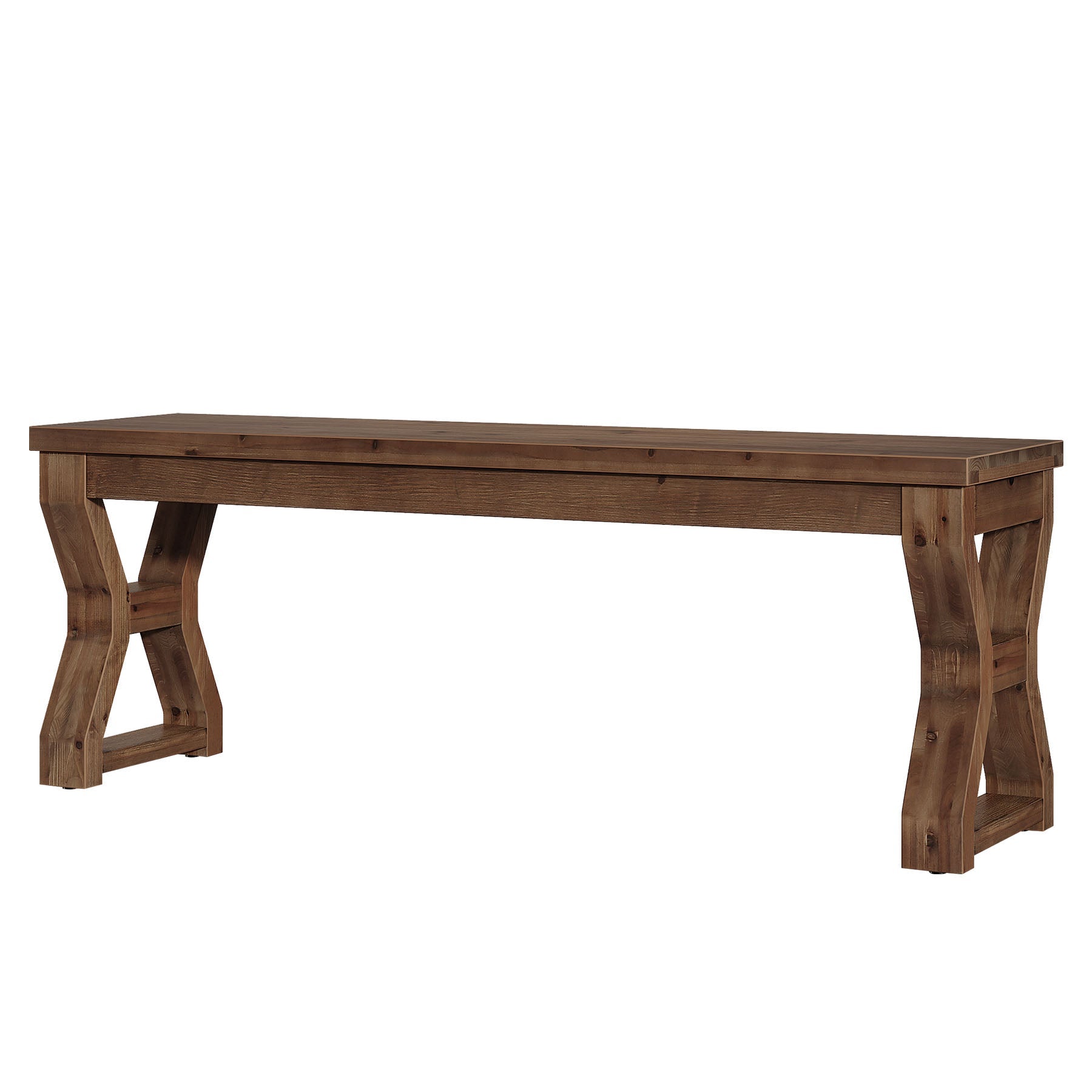 55" Solid Wood Entryway Bench, Farmhouse Shoe Bench with X-Cross Legs