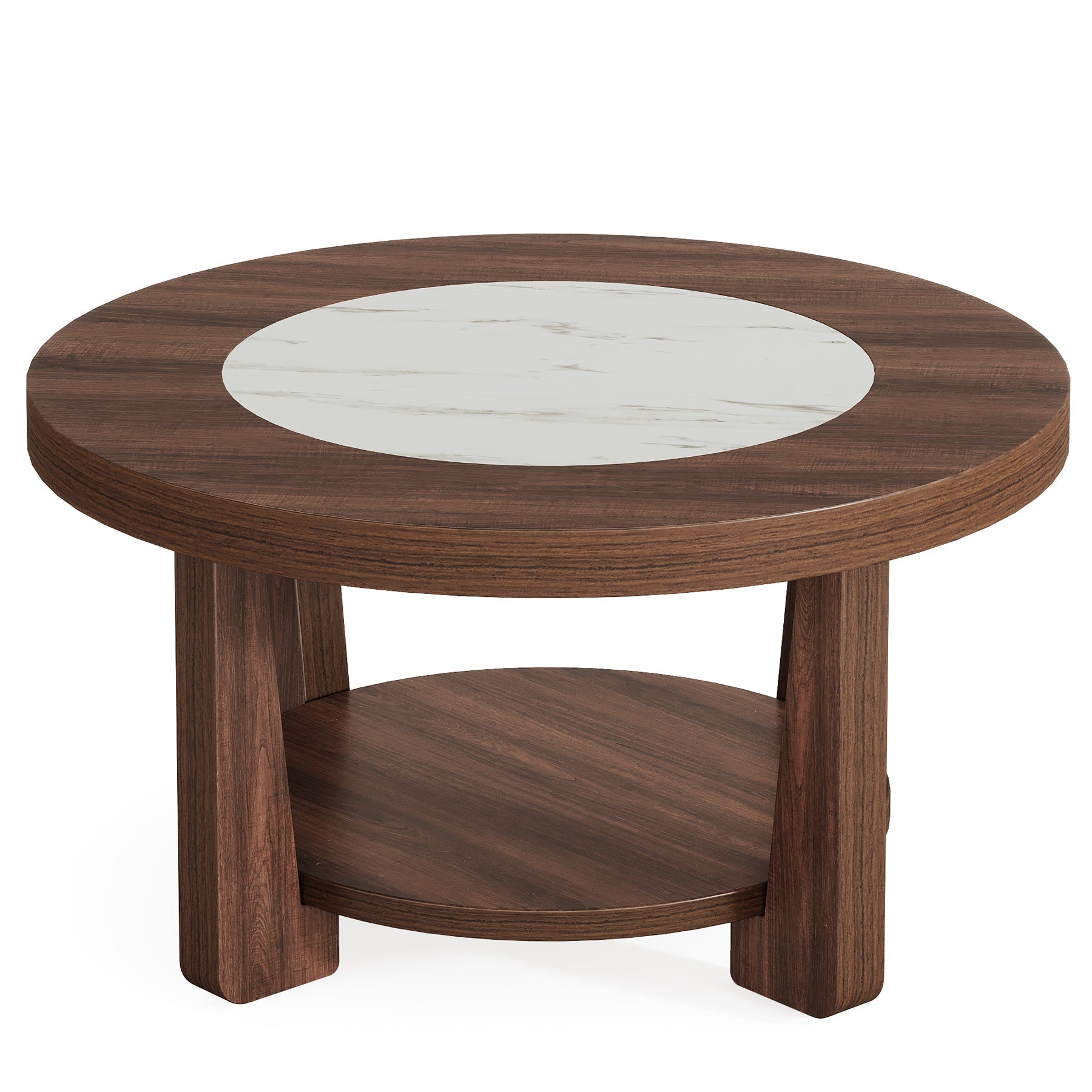 Wood Coffee Table, Round 2-Tier Accent Center Table