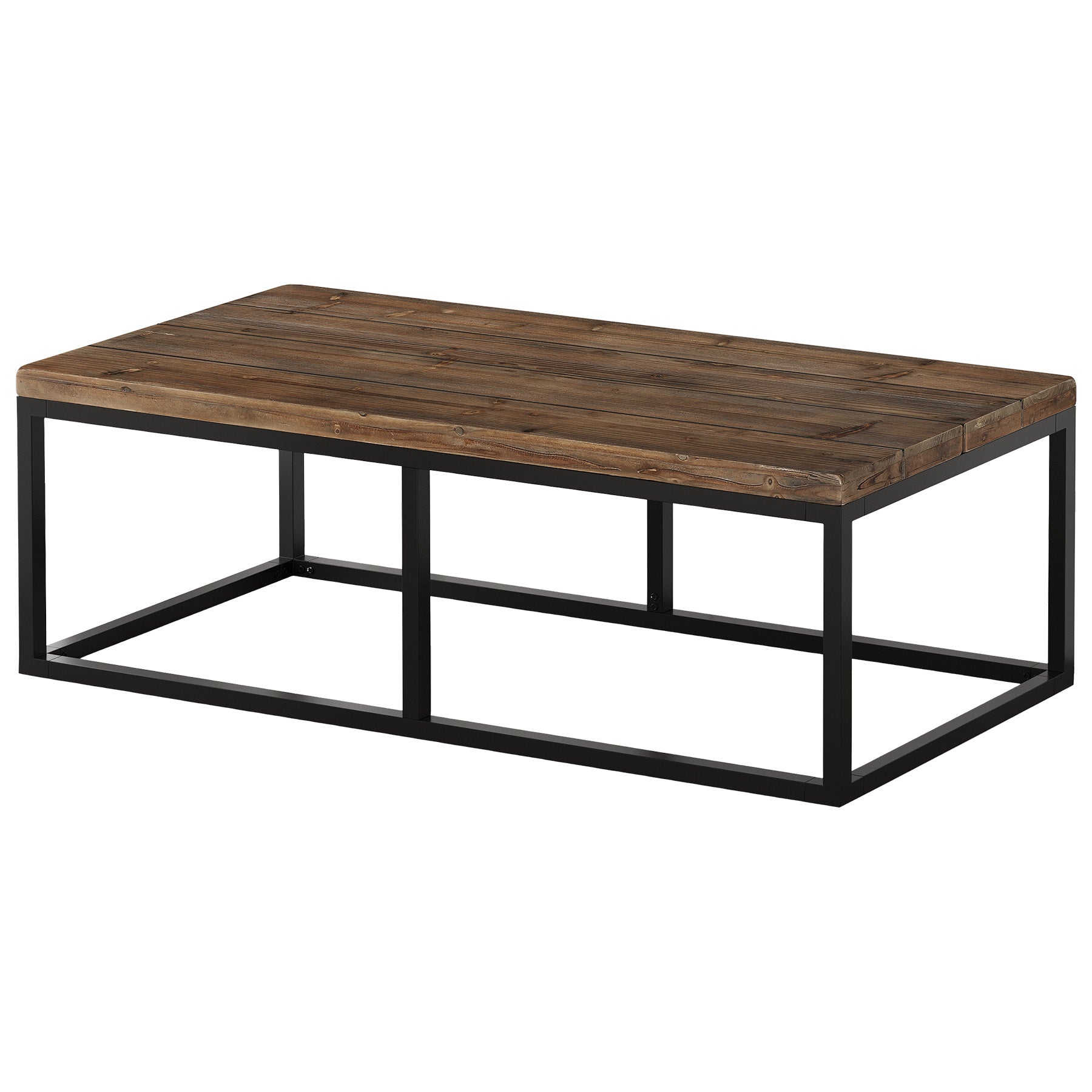 55" Solid Wood Coffee Table, Rectangular Center Table with Steel Frame for Living Room