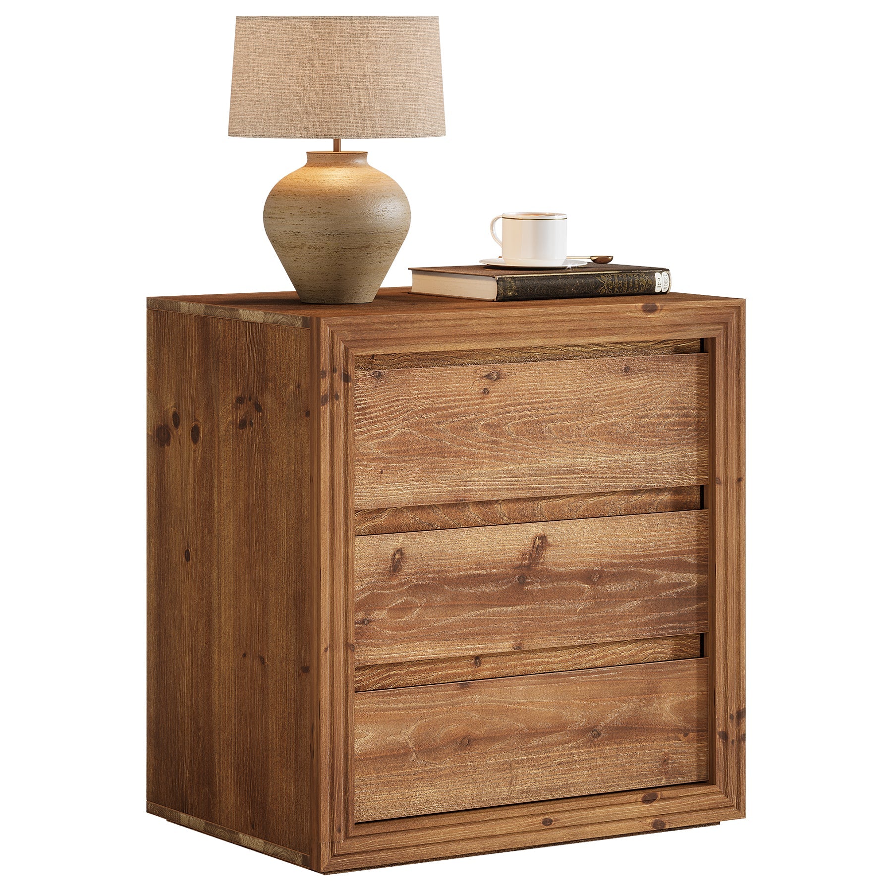 Solid Wood Farmhouse Nightstand, 3-Drawer 23.62"  Bedside Table with Storage