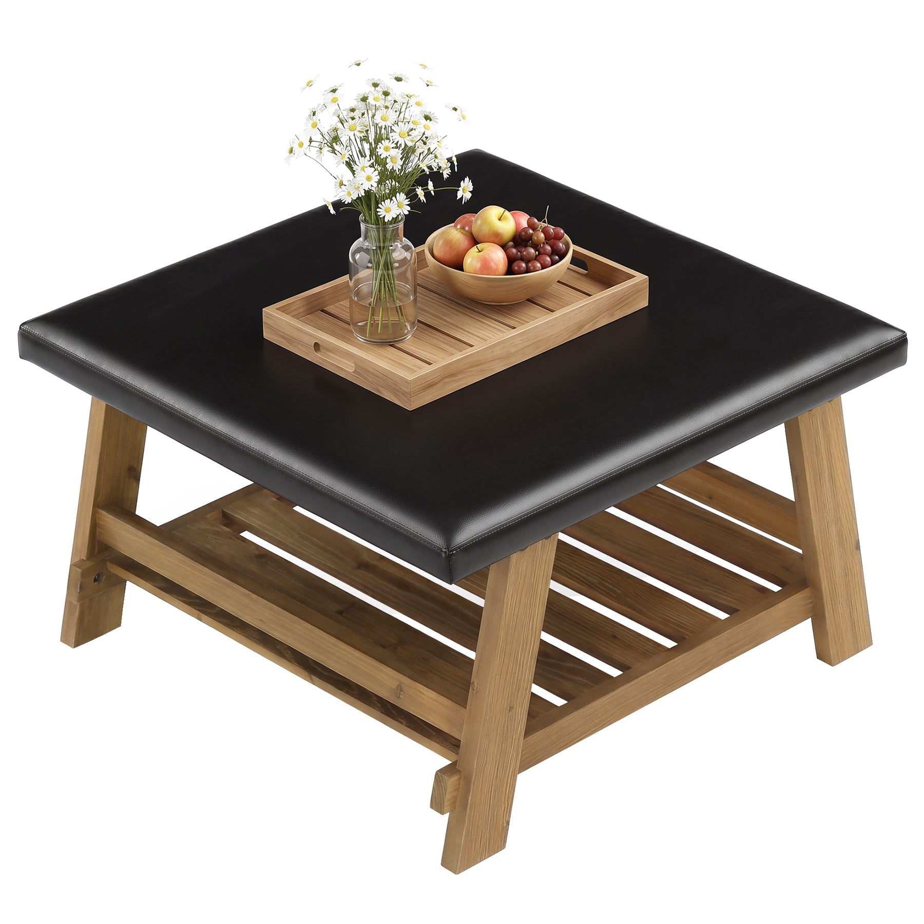 Tribesigns 31.5-Inch Square Ottoman Coffee Table, Storage Shelf Wood Accent Table for Living Room