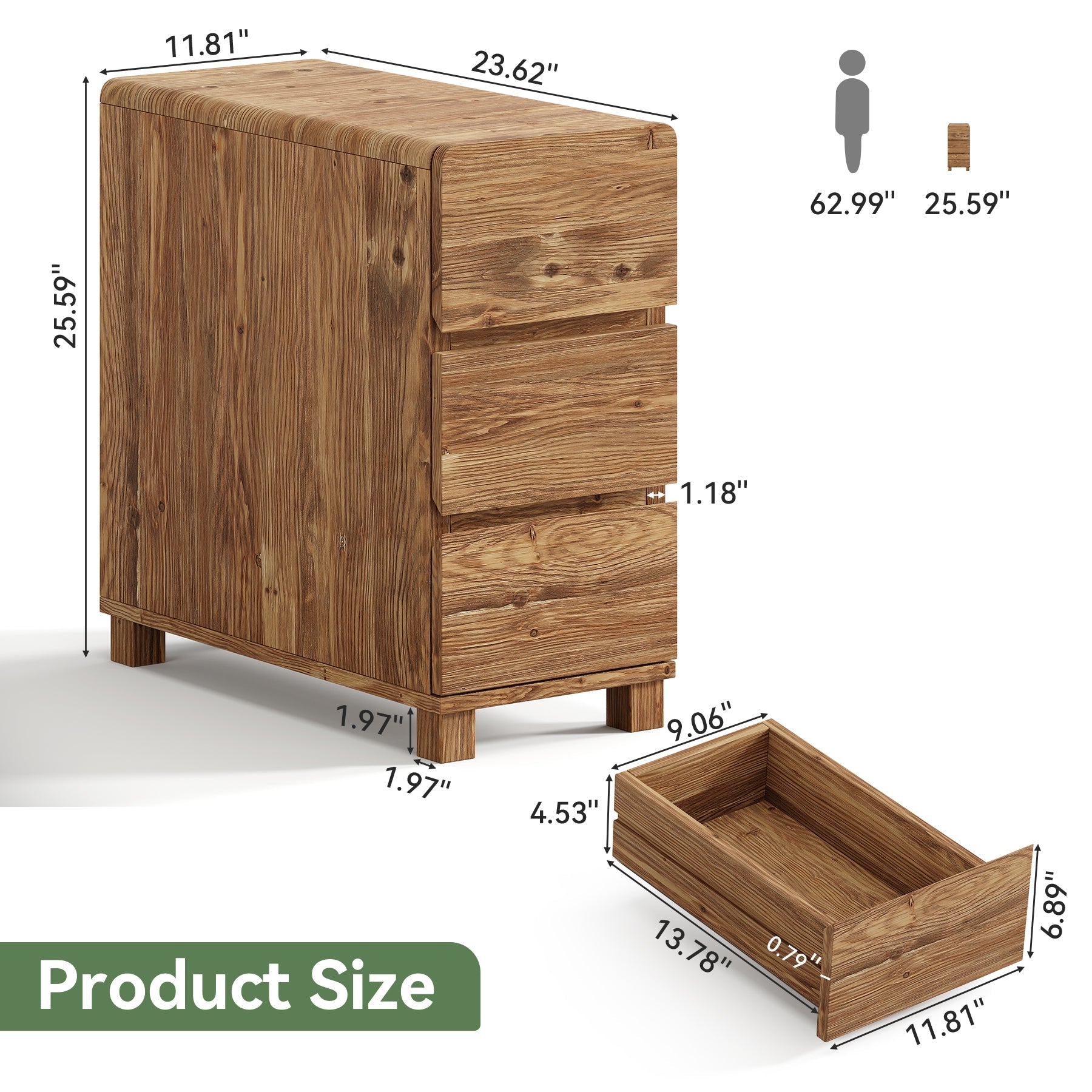 Tribesigns 3-Drawer Nightstand, Solid Wood Bedside Table for Bedroom