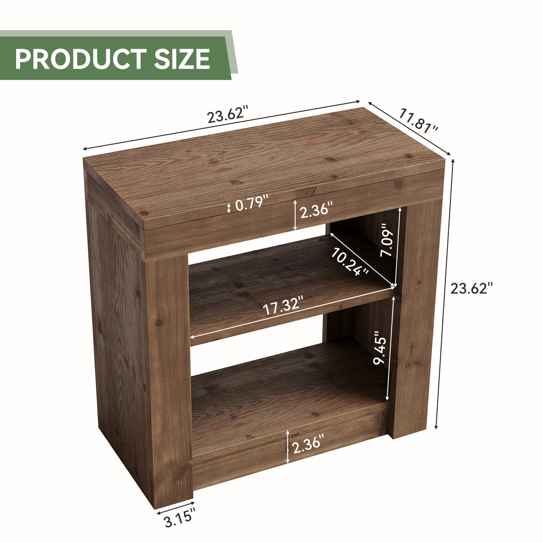 Solid Wood Rectangle End Table, Slim Side Table with Storage Shelf for Living Room