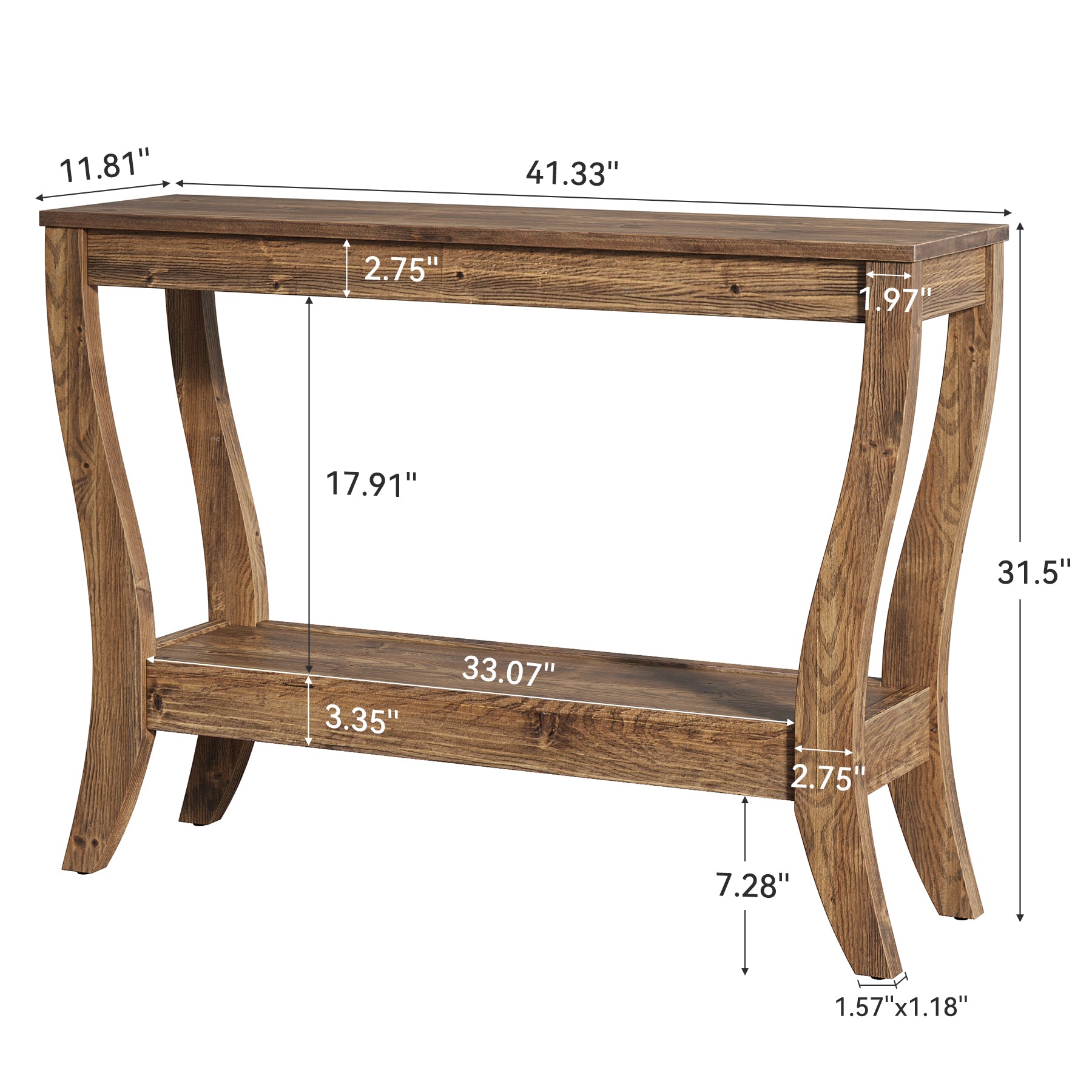43.3" Solid Wood Console Table, Farmhouse Entryway Table With Storage
