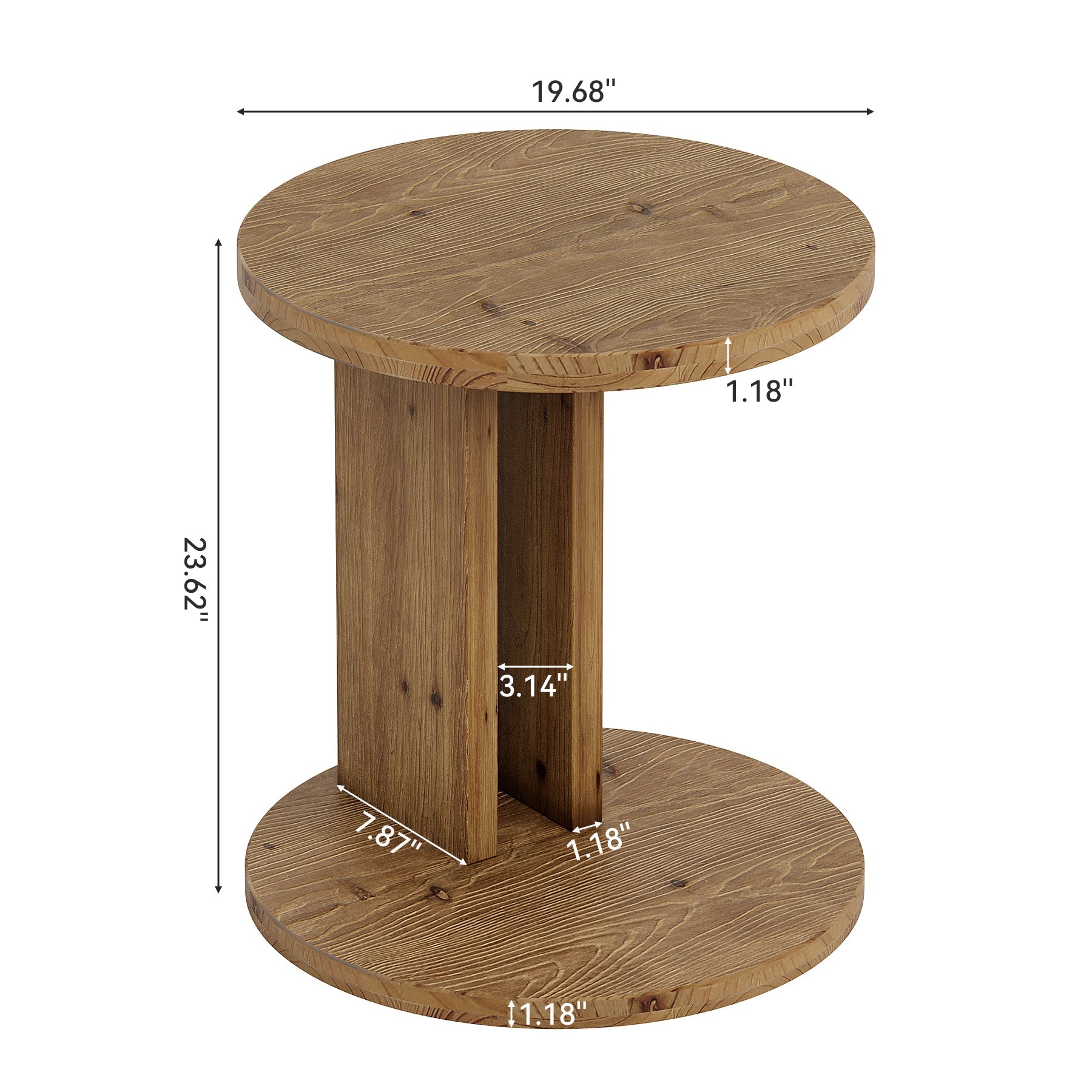 Solid Wood Nightstand, 19.68"C-Shaped Bedside Table with Storage