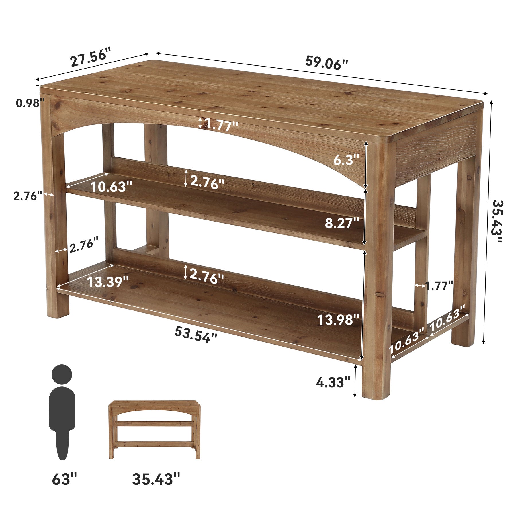 Tribesigns 59-Inch Kitchen Island, Solid Wood Island Table with 3-Tier Storage for Kitchen Dining Room