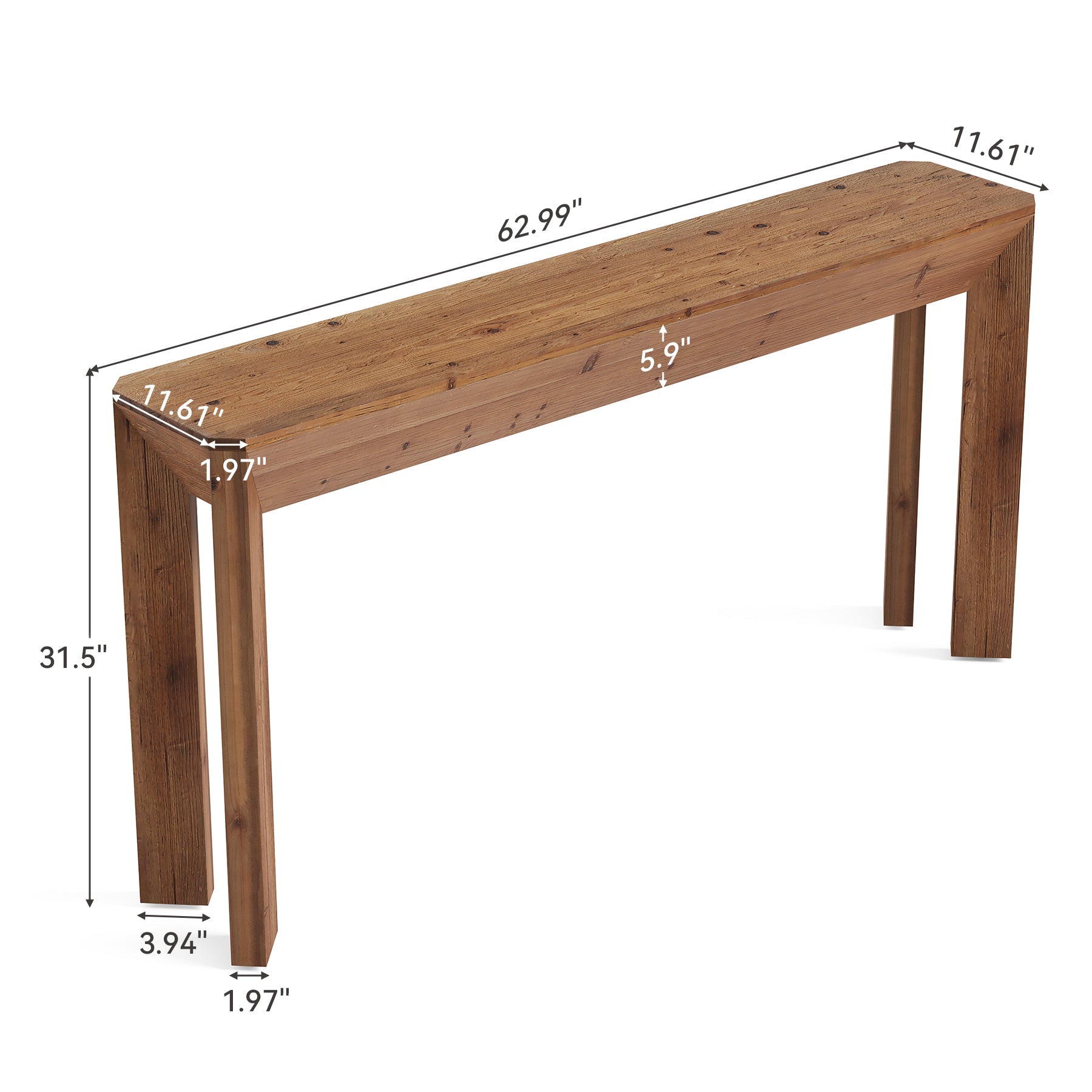 Solid Wood Console Table, 63" Entryway Table with Integrated Splayed Legs