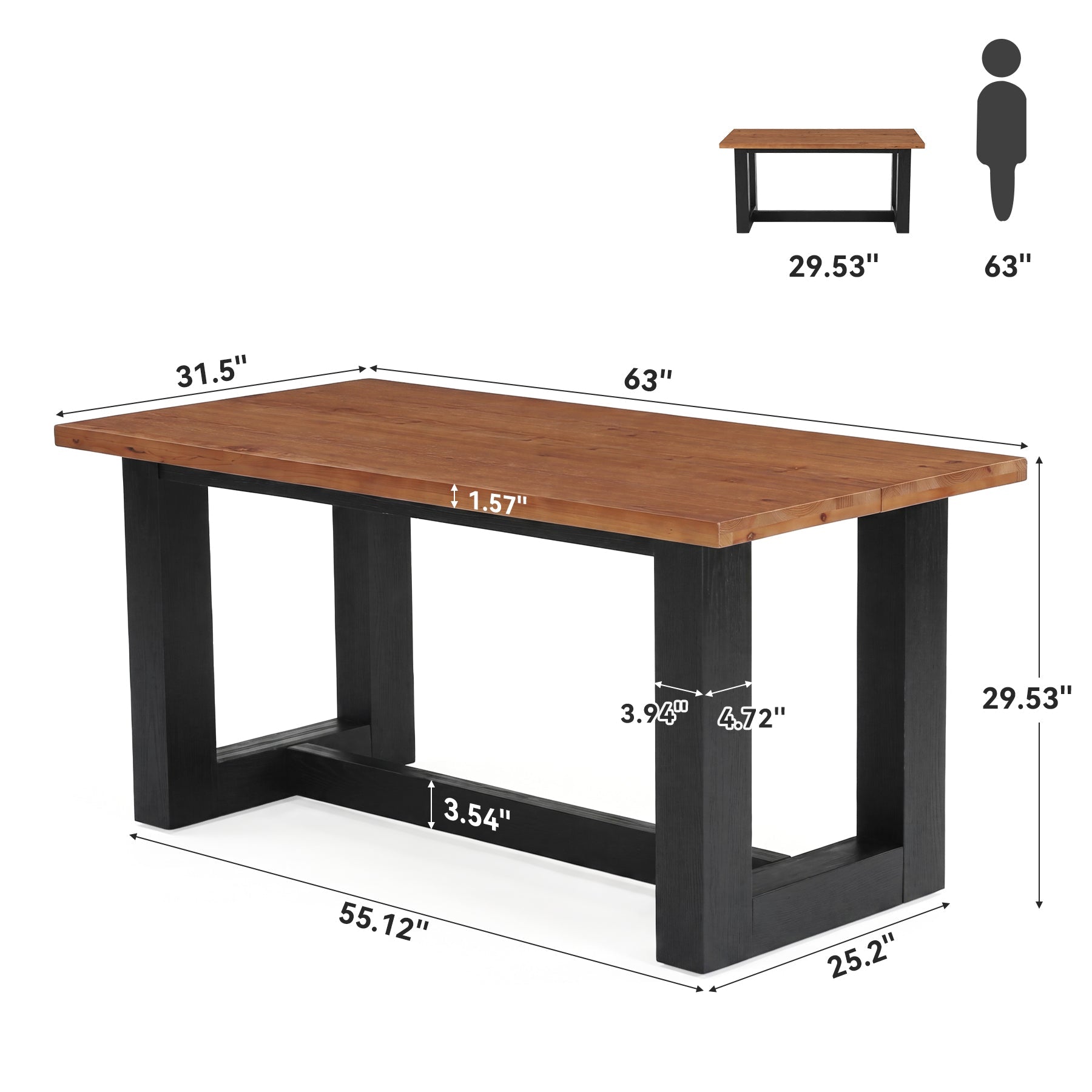 63" Solid Wood Executive Desk, Large Computer Desk Office Conference Desk
