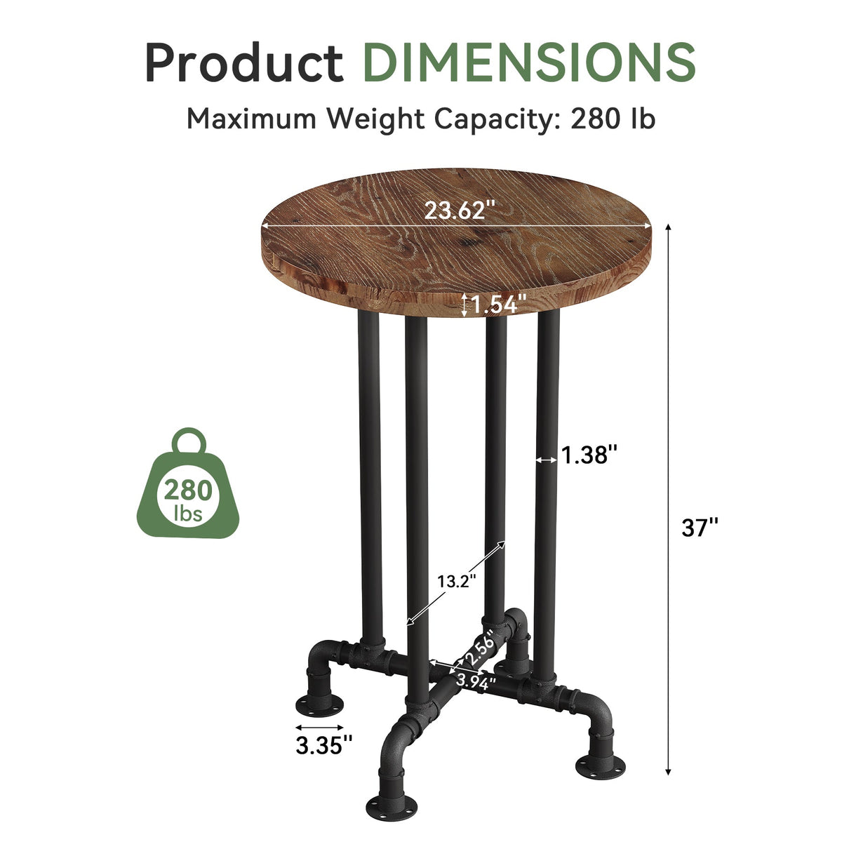 37.4" Round Bar Table, Solid Wood High Bar Height BistroTable
