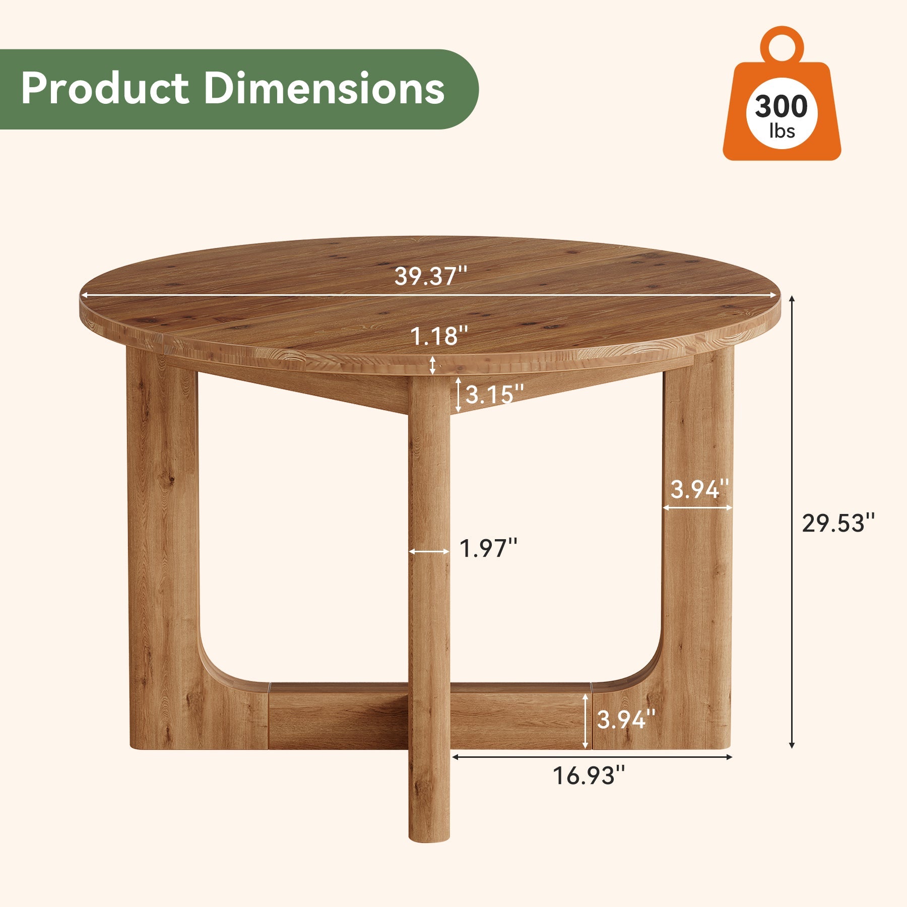 Round Solid Wood Conference Table, 39.4" Meeting Table with Cross Base for Office