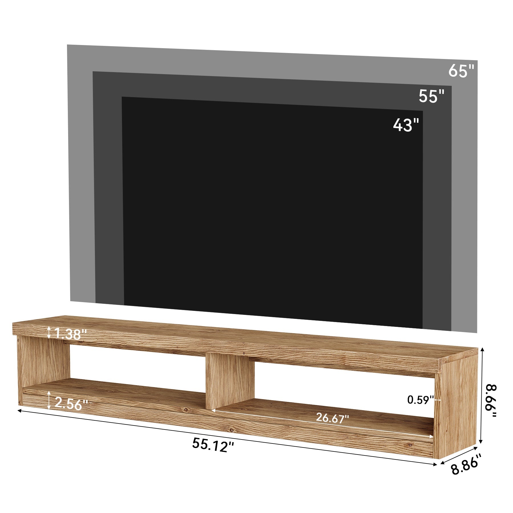 Tribesigns 55-Inch Floating TV Stand, Wall Mounted Solid Wood Media Console for Living Room and Bedroom