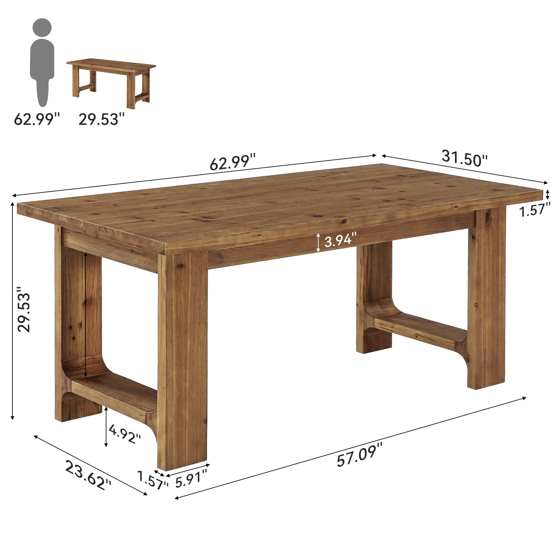 Tribesigns 63-Inch Solid Wood Executive Desk with U-Shaped Legs, Rustic Office Desk for Home Office