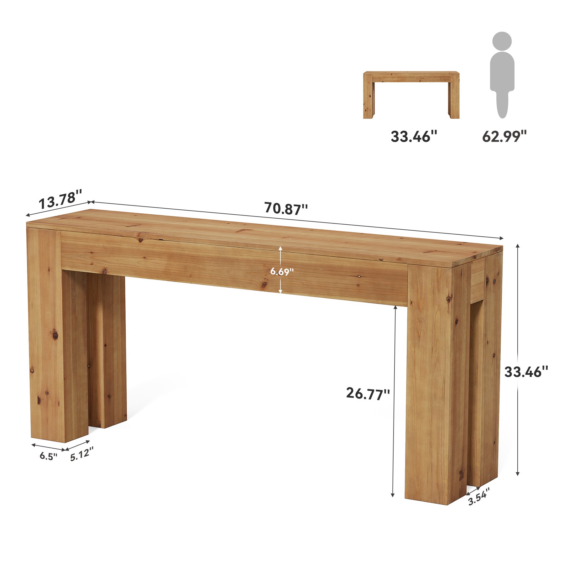 Solid Wood Console Table, 70.87" Sofa Entryway Table with Sturdy Legs