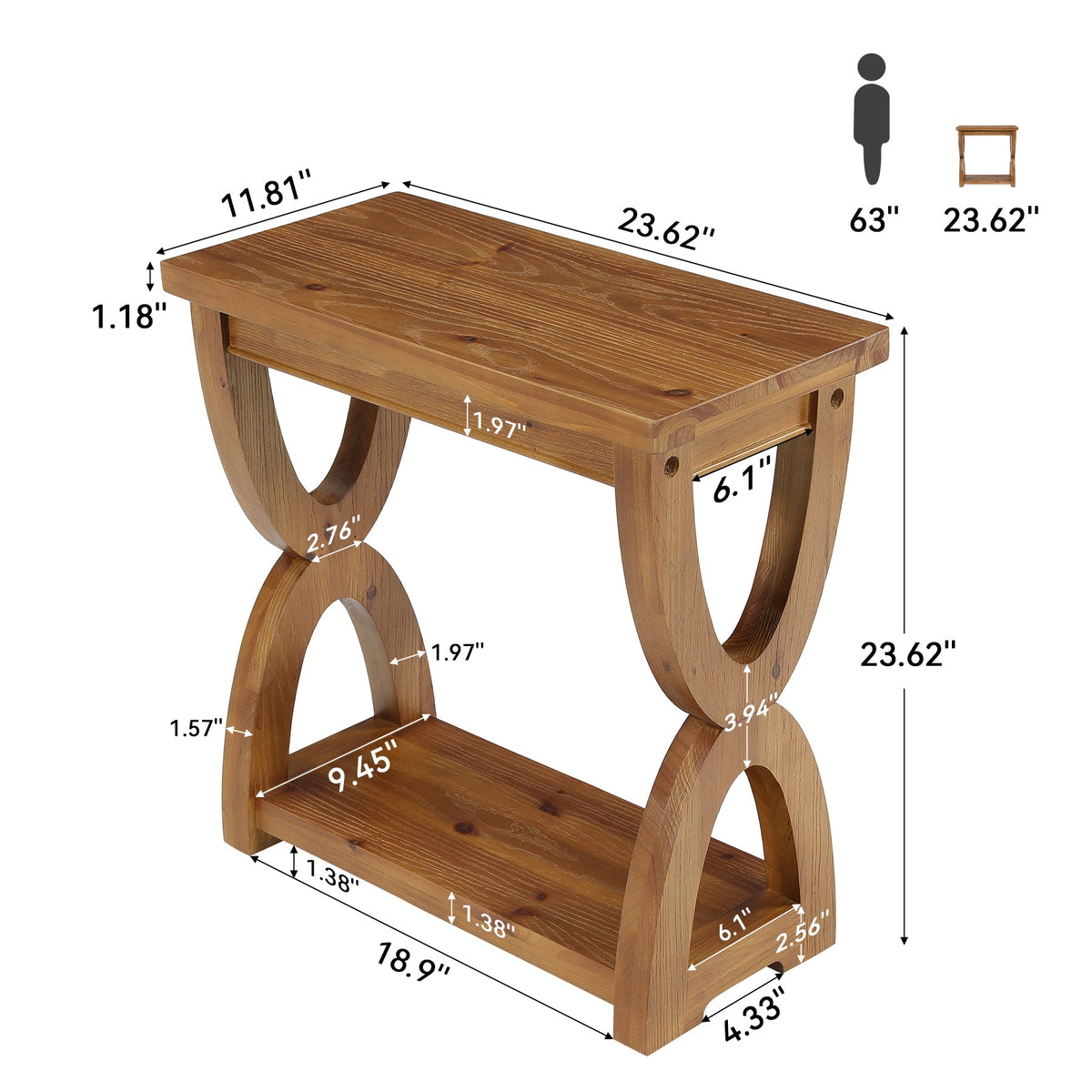 Solid Wood Side Table, 2-Tier Small End Table Bedside Table for Living Room