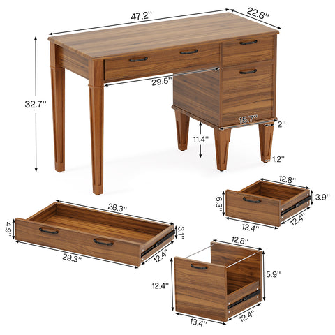 47" Computer Desk, Rustic Office Desk With File Cabinet