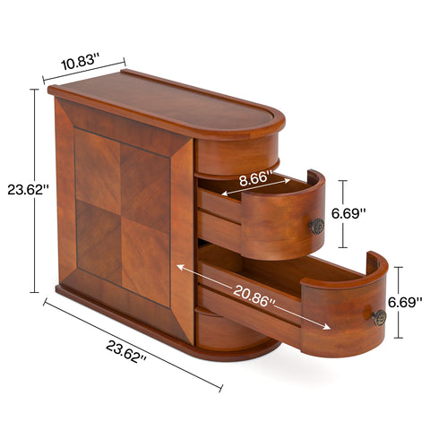 Wood Tall End Table, Narrow Side Table Nightstand with Drawers