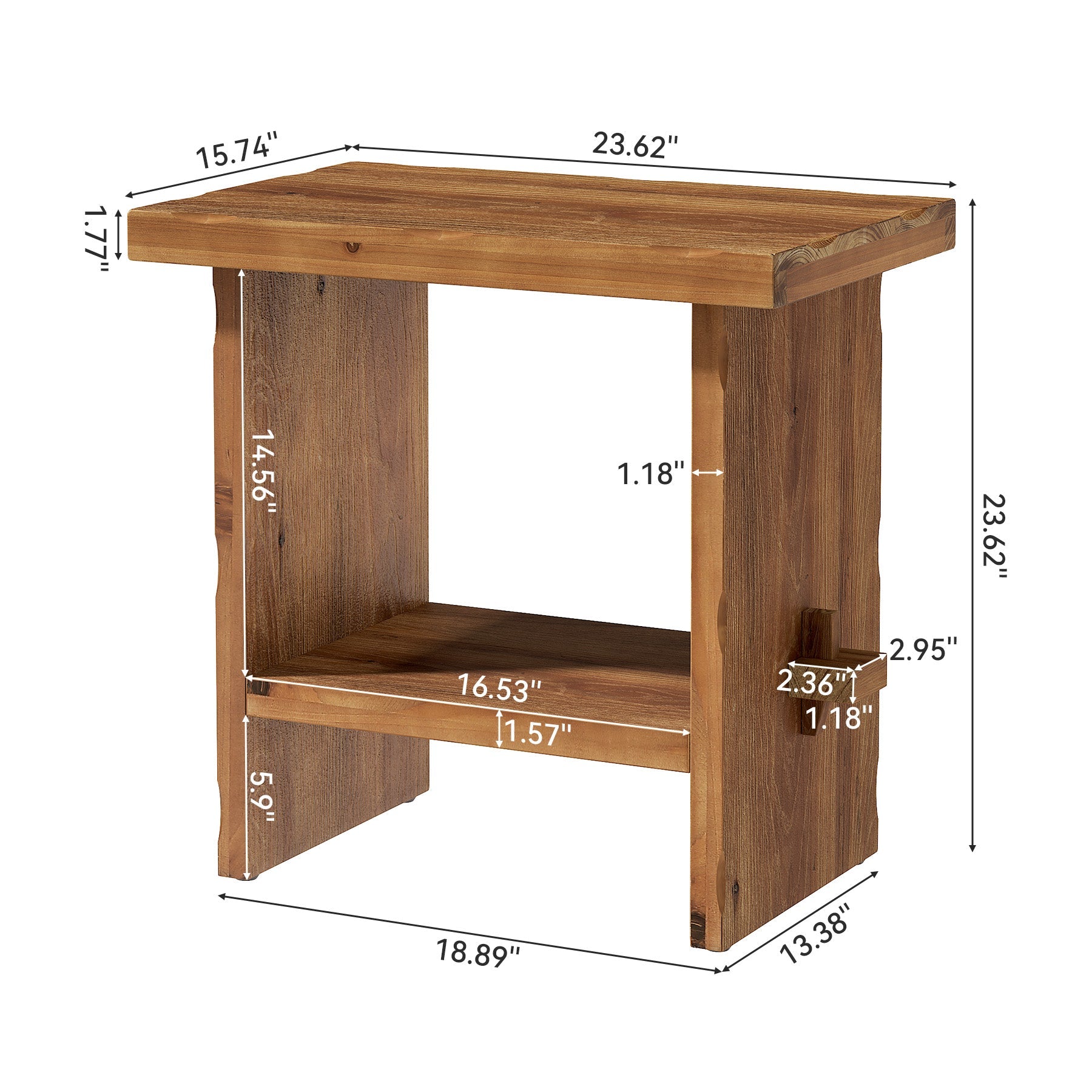 23.62-Inch Solid Wood Nightstand with Storage, Farmhouse Bedside Table with Wooden Base for Bedroom