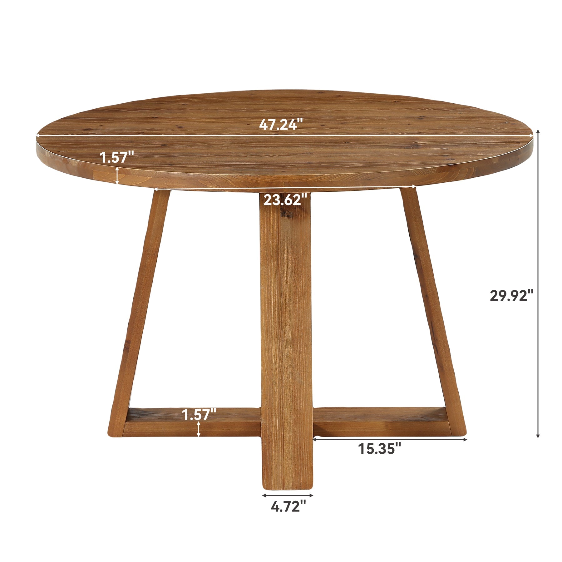 47.2" Round Dining Table, Farmhouse Solid Wood Kitchen Table with Trestle Base for 4