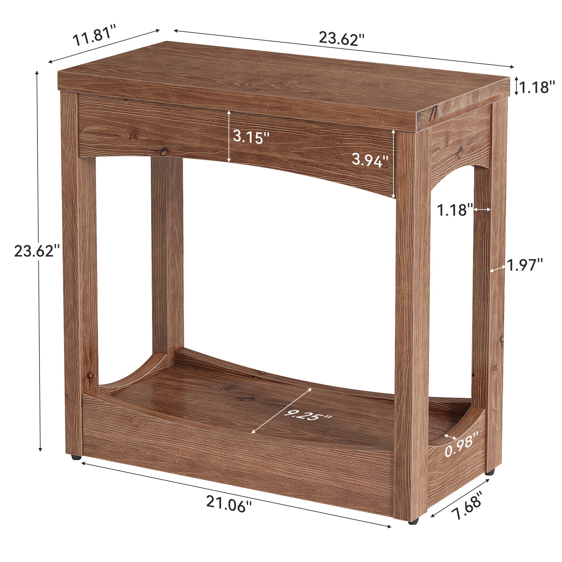 23.62" Solid Wood End Table, Rectangle Side Table with 2-Tier Shelf for Small Spaces