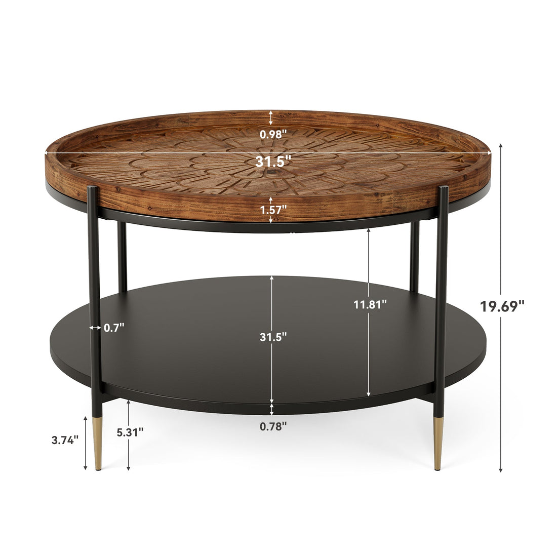 Solid Wood Round Coffee Table, 31.5