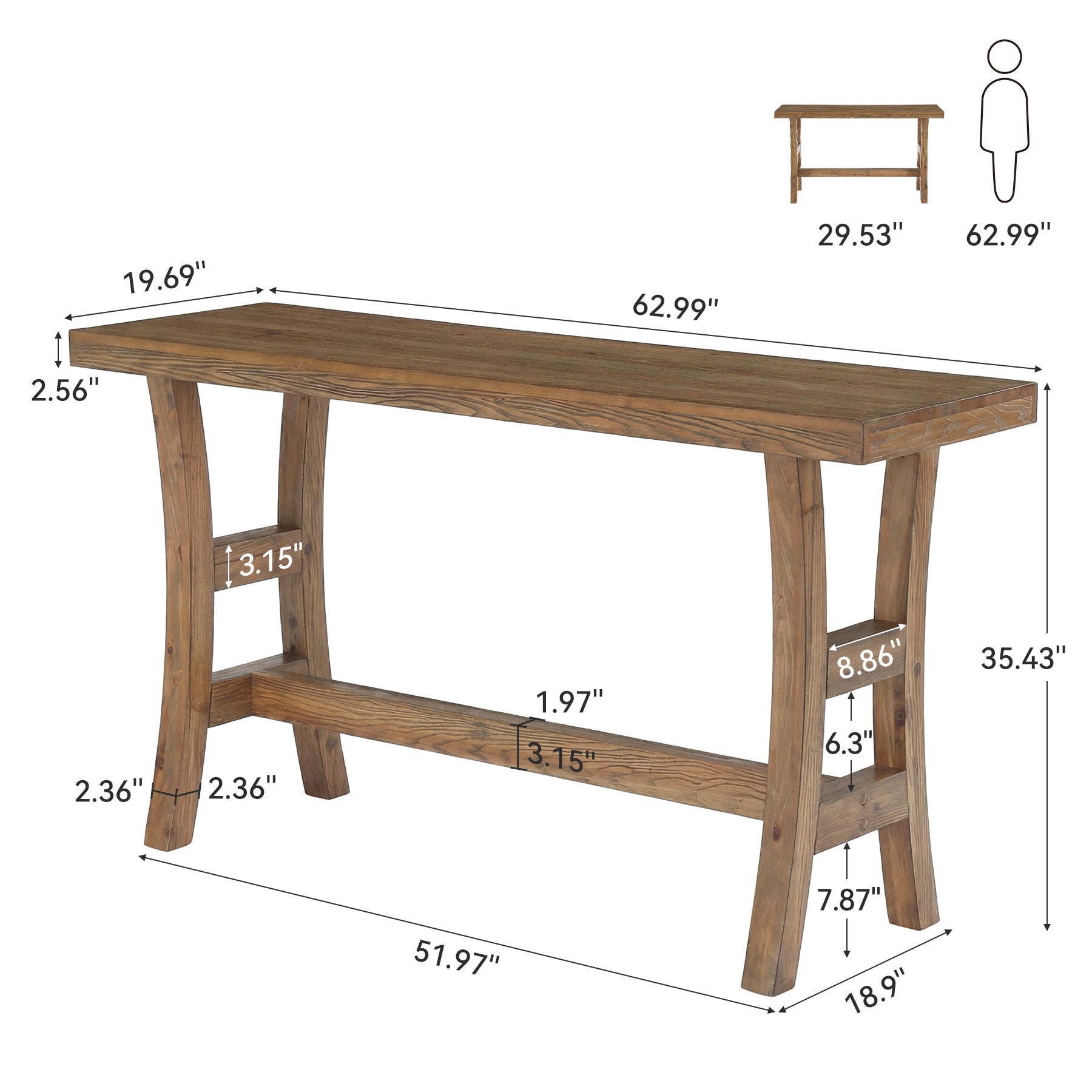 Tribesigns 63-Inch Bar Table, Solid Wood Counter Height Pub Table for Kitchen Dining Bistro (Without Chair)