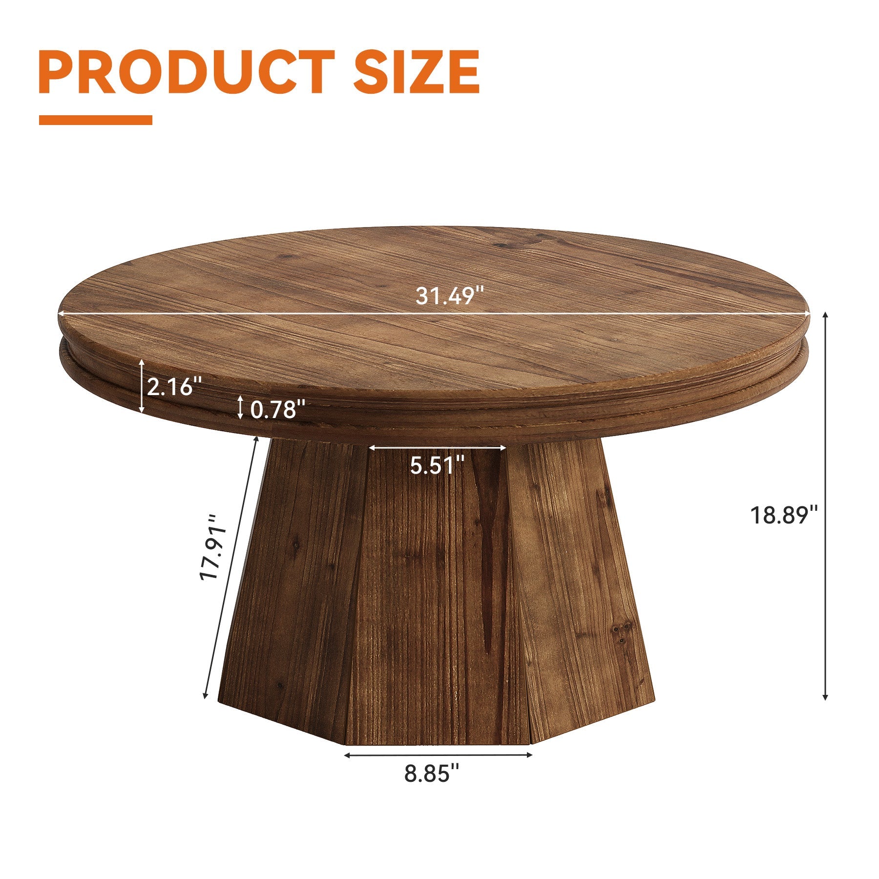 31.5" Solid Wood Round Coffee Table, Farmhouse Center Table With Tapered Pedestal