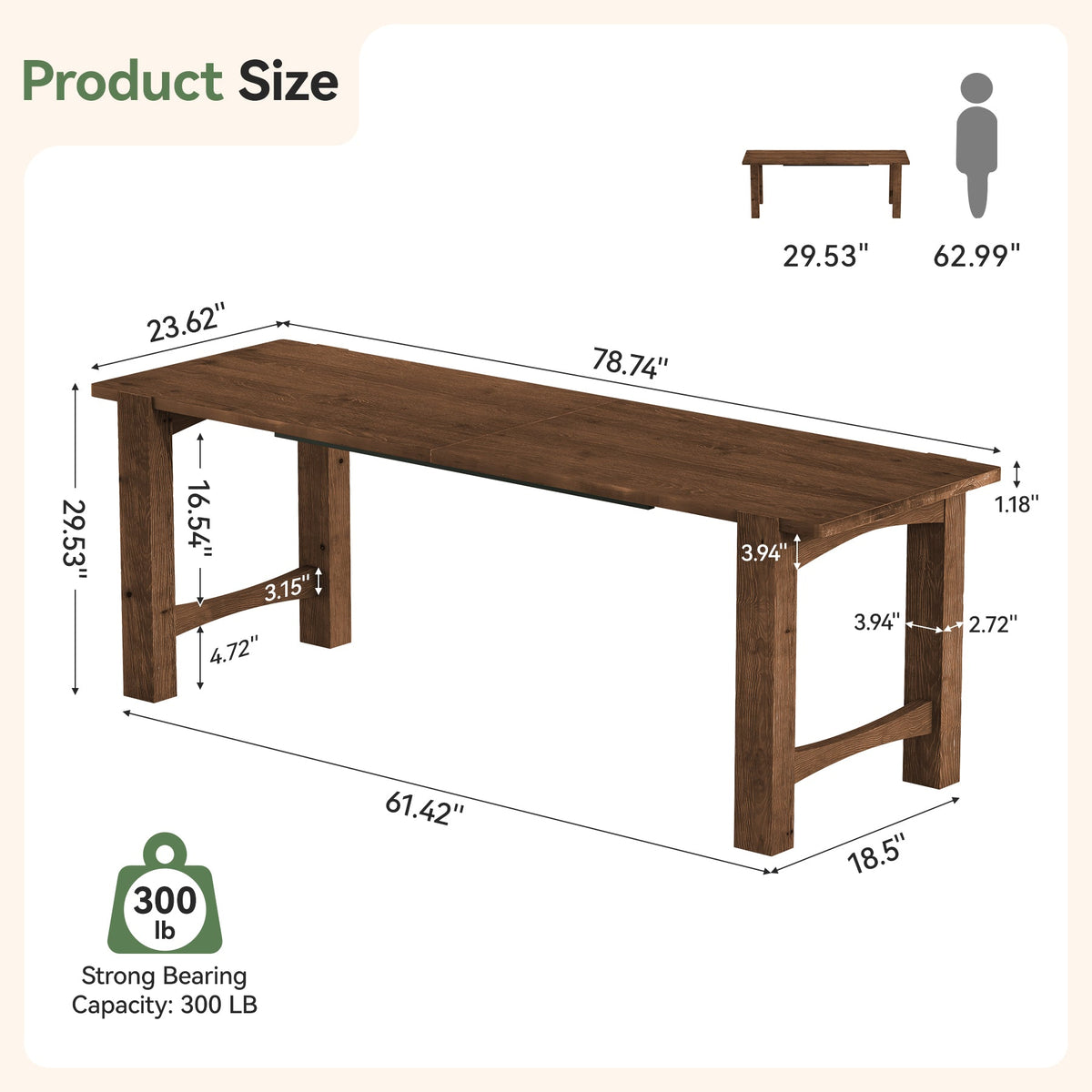 79" Extra Long 2 Person Desk, Farmhouse Solid Wood Computer Desk, Thick Legs, Home Office