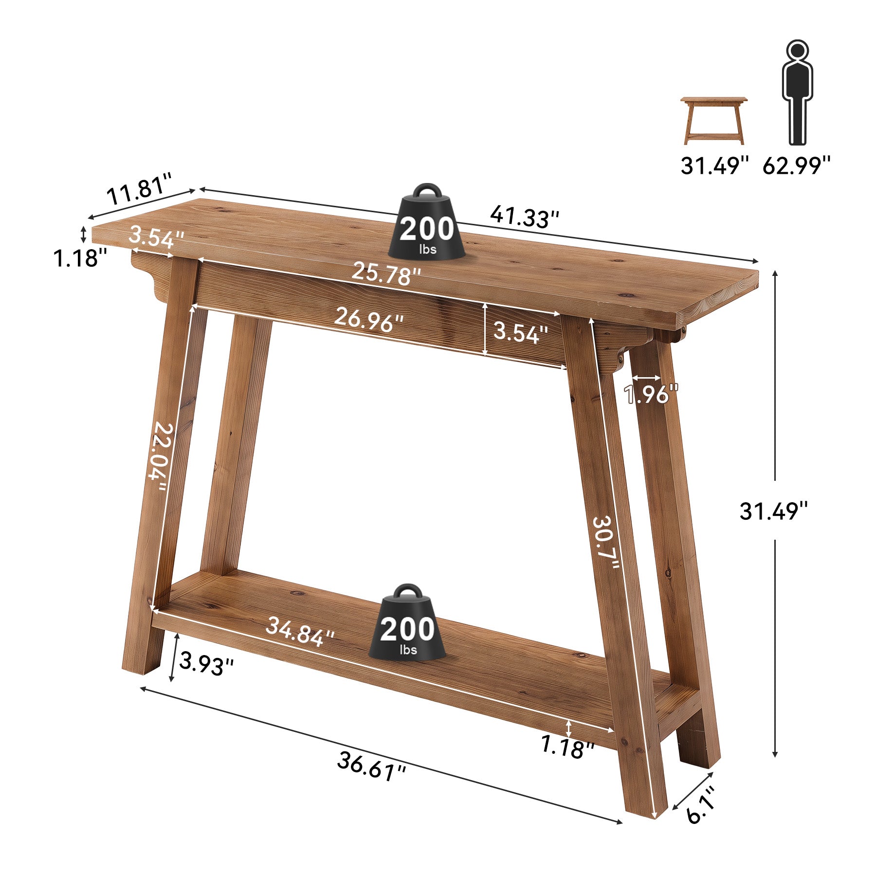 41.3" Solid Wood Console Table, 2-Tier Farmhouse Entryway Table with Stable A-Frame