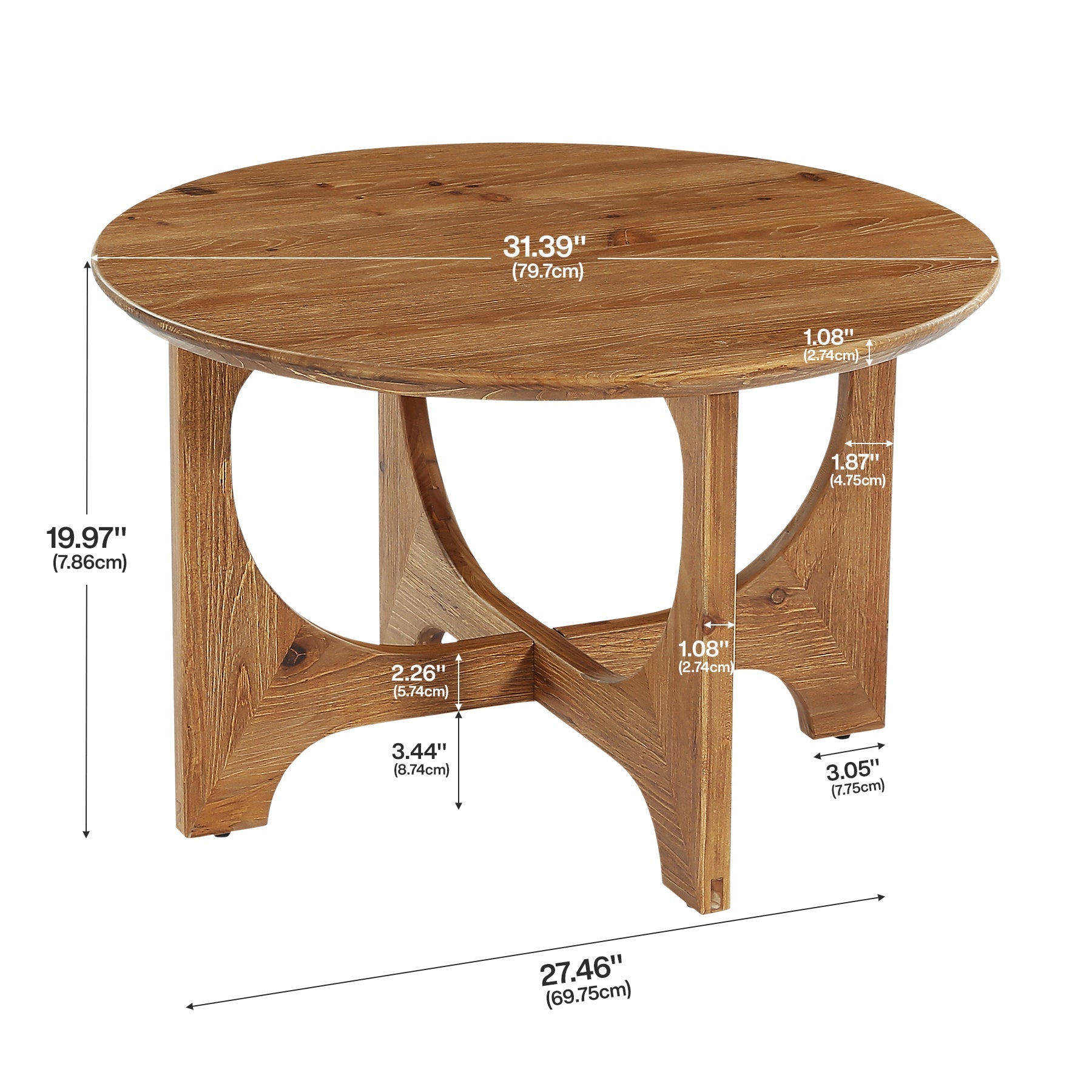 Solid Wood Coffee Table, 31.5" Round Center Table for Living Room