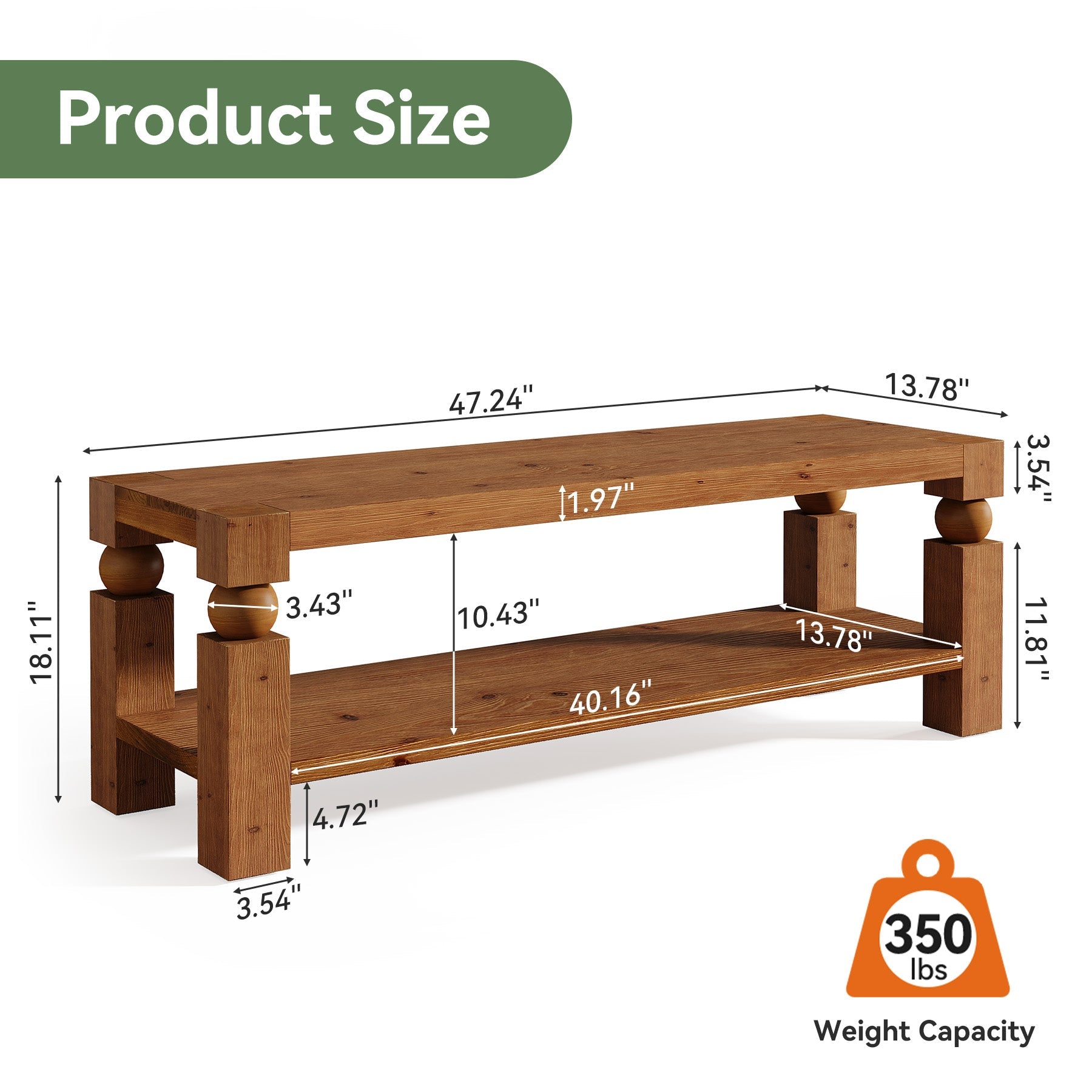 Solid Wood Entryway Bench, 47" Shoe Storage  Bench with Shelf for Hallway