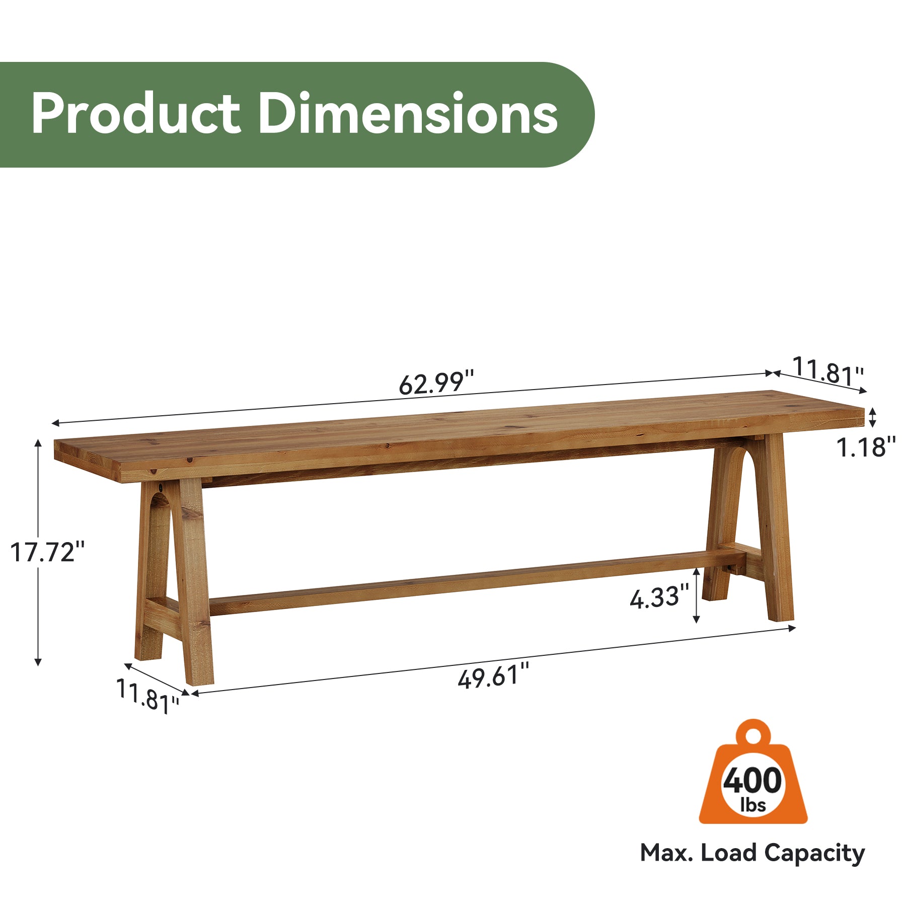Tribesigns 63-Inch Solid Wood Dining Bench, Farmhouse Kitchen Bench