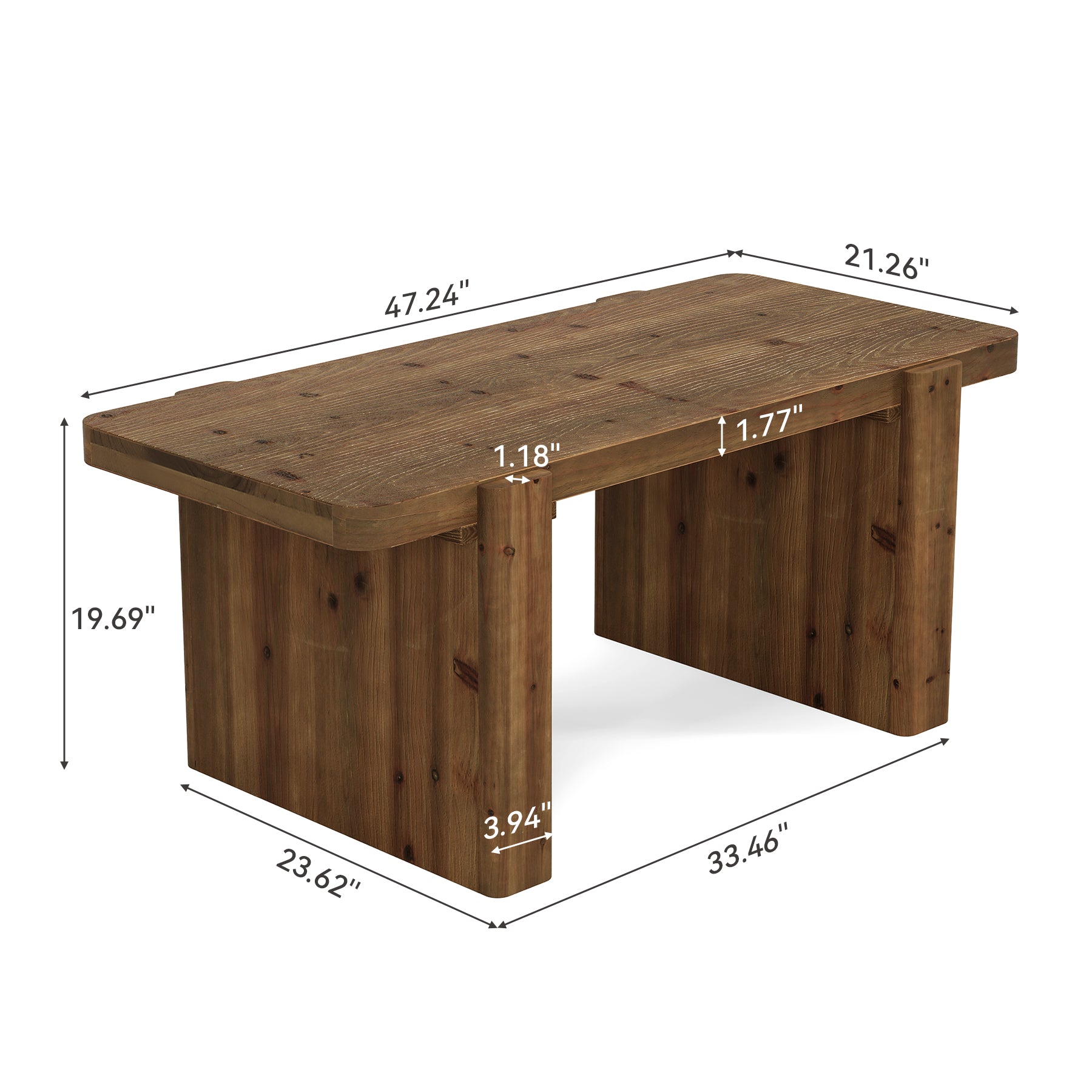 47" Solid Wood Coffee Table, Rectangular Center Table with Heavy-Duty Legs