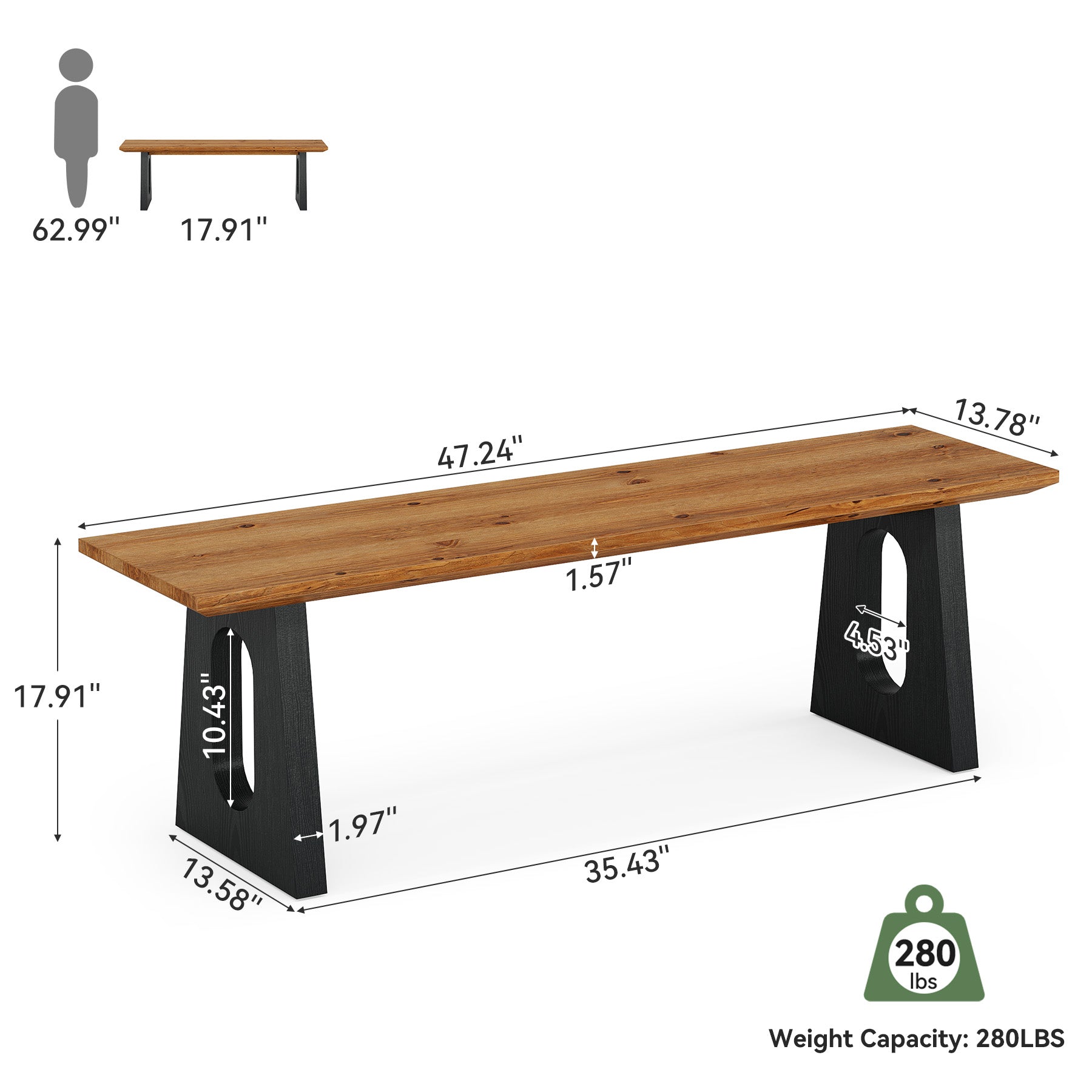 47" Solid Wood Entryway Bench, Farmhouse Shoe Bench for Entrance, Foyer
