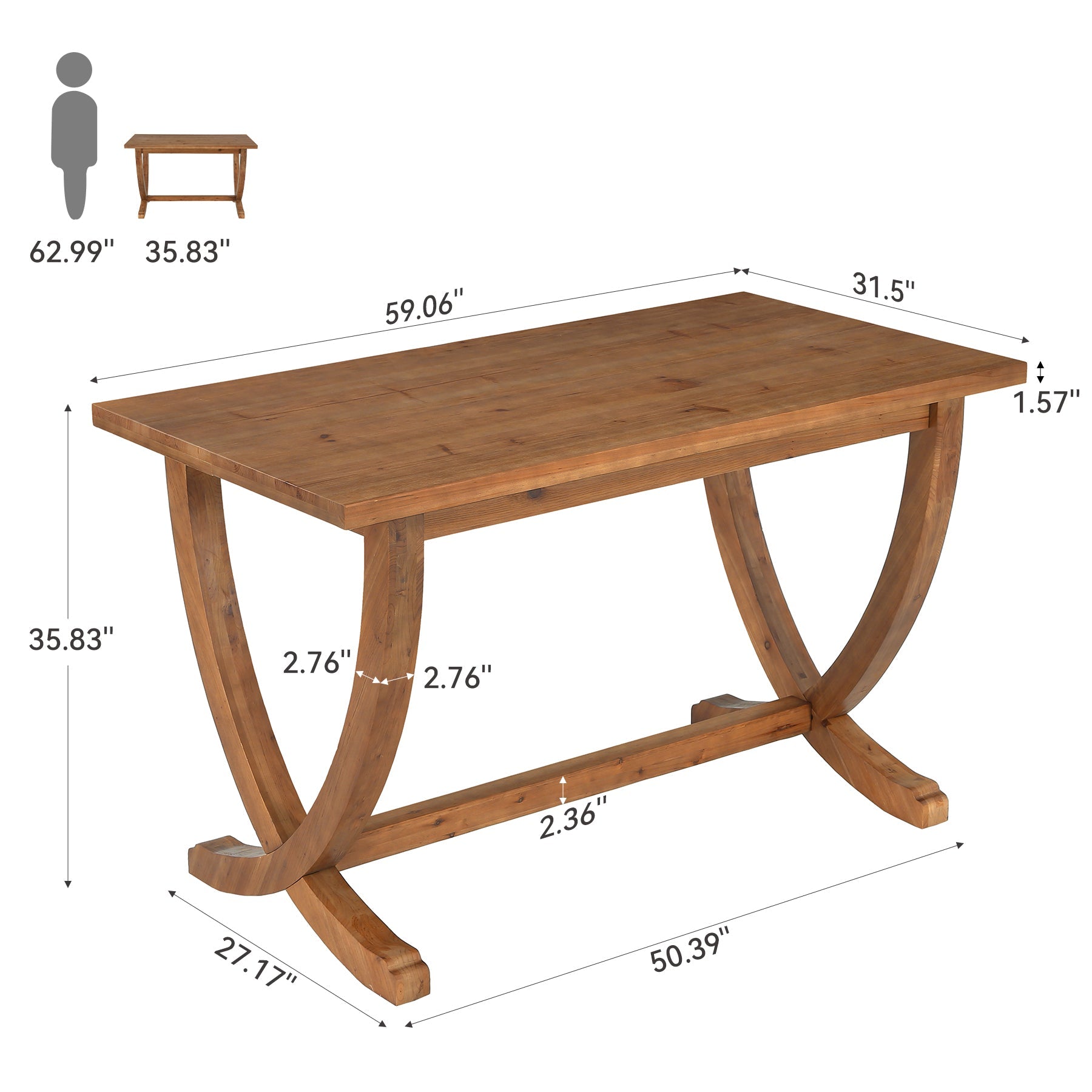 Solid Wood Counter Height Table, 59" Bar Table Farmhouse Dining Table for 4-6