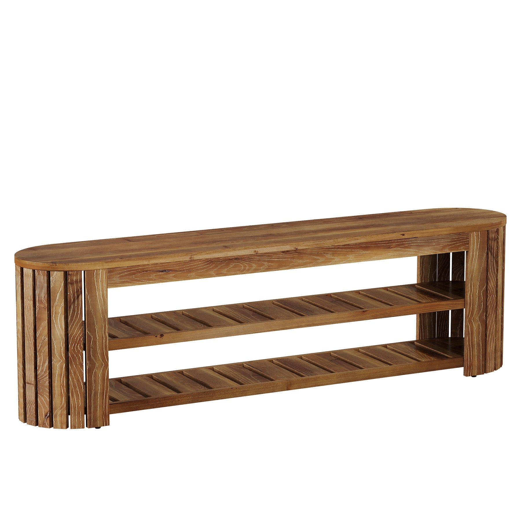 63" Solid Wood Entryway Bench, 3-Tier Window Seating with Shoe Storage