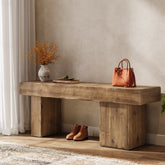 Solid Wood Bench, 47" Farmhouse Entryway Bench with Artistic Legs Tribesigns 3