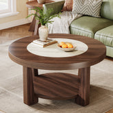 Wood Coffee Table, Round 2 - Tier Accent Center Table Tribesigns 3