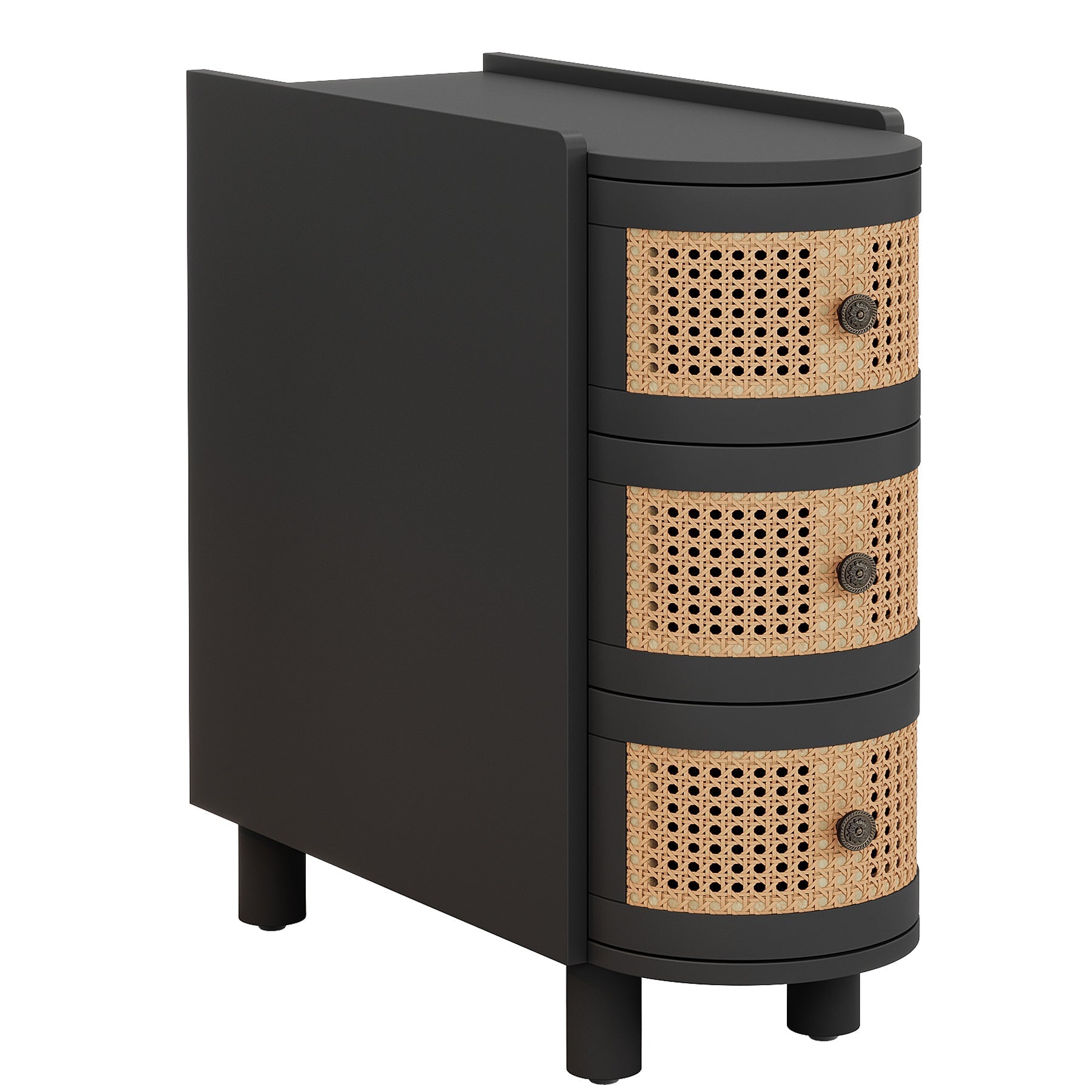 Wood End Table, 3 - Drawer Side Table NightStand with 3 Rattan Drawers Tribesigns