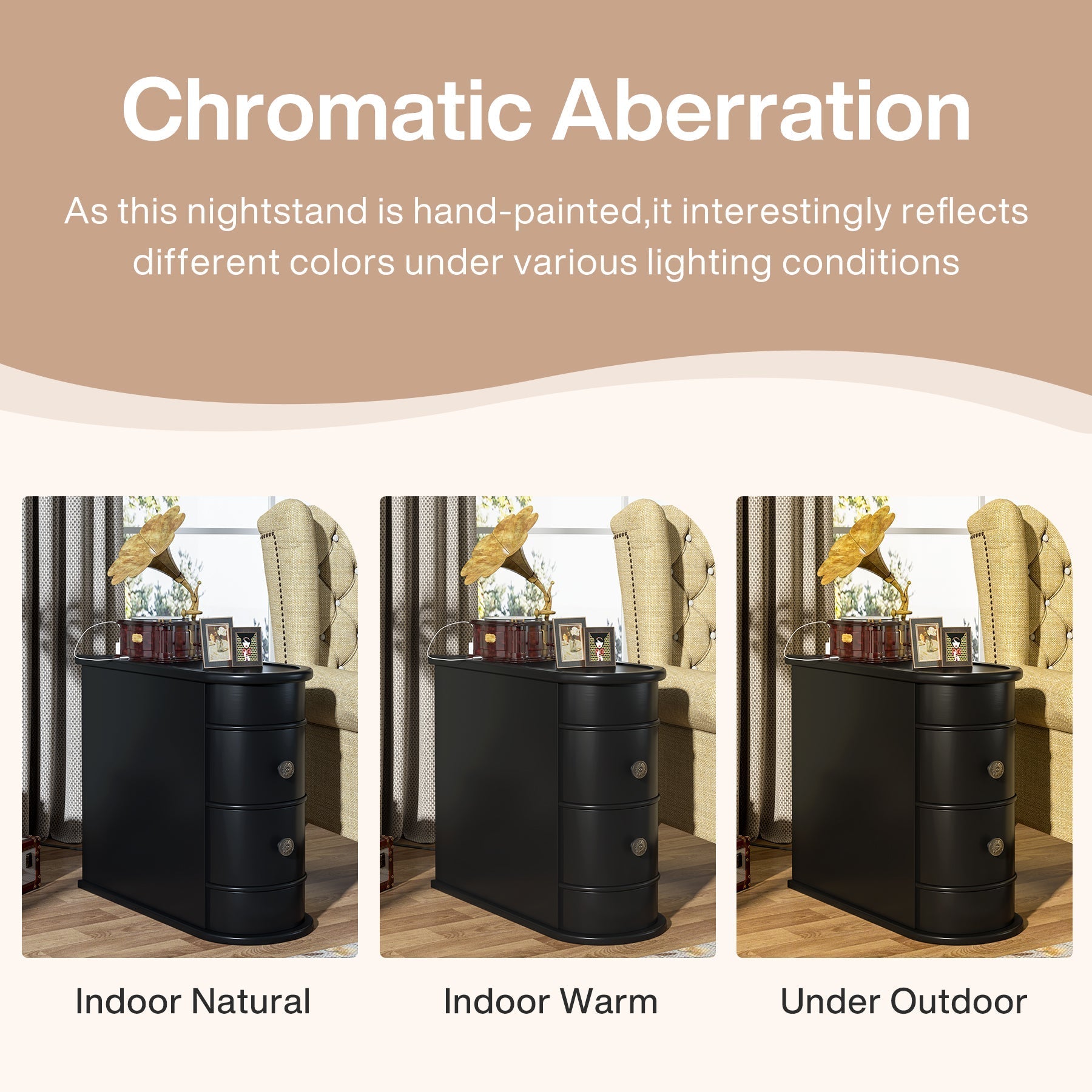 Wood Tall End Table, Narrow Side Table Nightstand with 2 Drawers Tribesigns